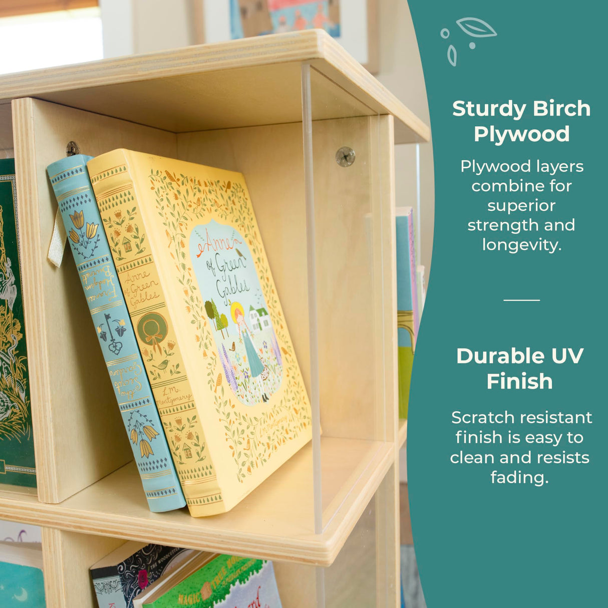 Guidecraft EdQ Kids Rotating Bookshelf: Natural Wood Revolving Bookcase - 360 Degree Spinning Book Shelf Tower with Acrylic Montessori Storage for Classroom, Bedroom and Playroom | Toy Organizer Guidecraft