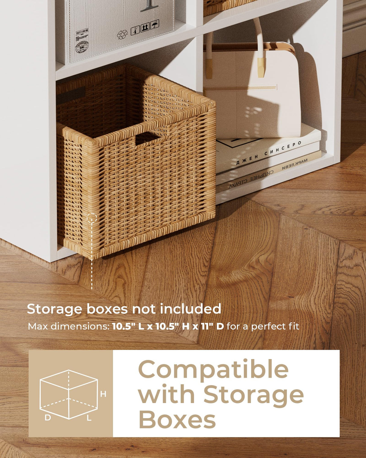 GTPLAYER 6-Cube Storage Organizer, Fits 11" Bins, Vertical or Horizontal Use, Opening Bookshelf, Partial Back Panels, Stackable Design Bookcase, for Closet, Bedroom, Home Office, White GTPLAYER