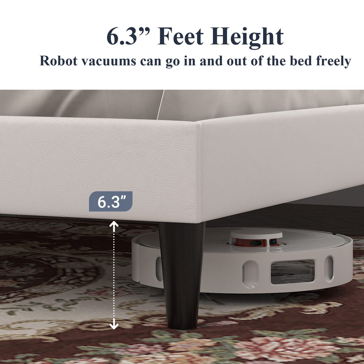 Allewie Full Size Platform Bed Frame, Adjustable Faux Leather Headboard with Diamond Stitch and Button Tufted, Sturdy Wood Slats, Easy-Assembly, No Box Spring Needed, Off-White Allewie