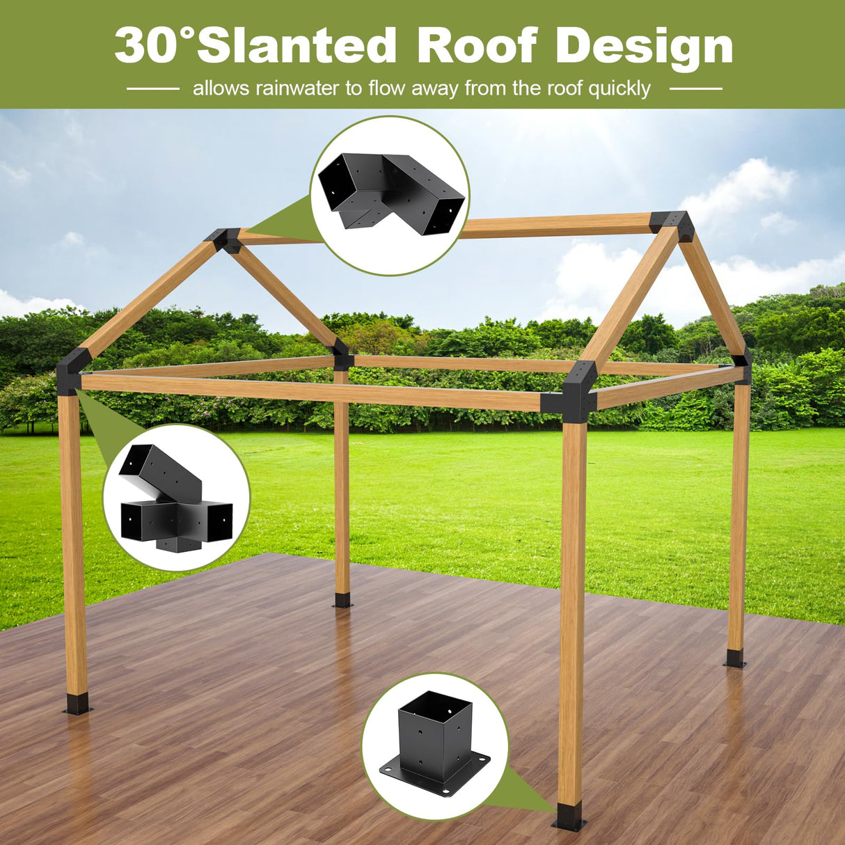 Pergola Kit, 30° Slanted Roof Pergola Bracket Set, Roof Wall Mount Extension Bracket Kit,4" x 4" (Actual: 3.5x3.5 Inch) Powder-Coated Pergola Hardware for Porch,Gazebo, Backyard(10pcs) FMhotu