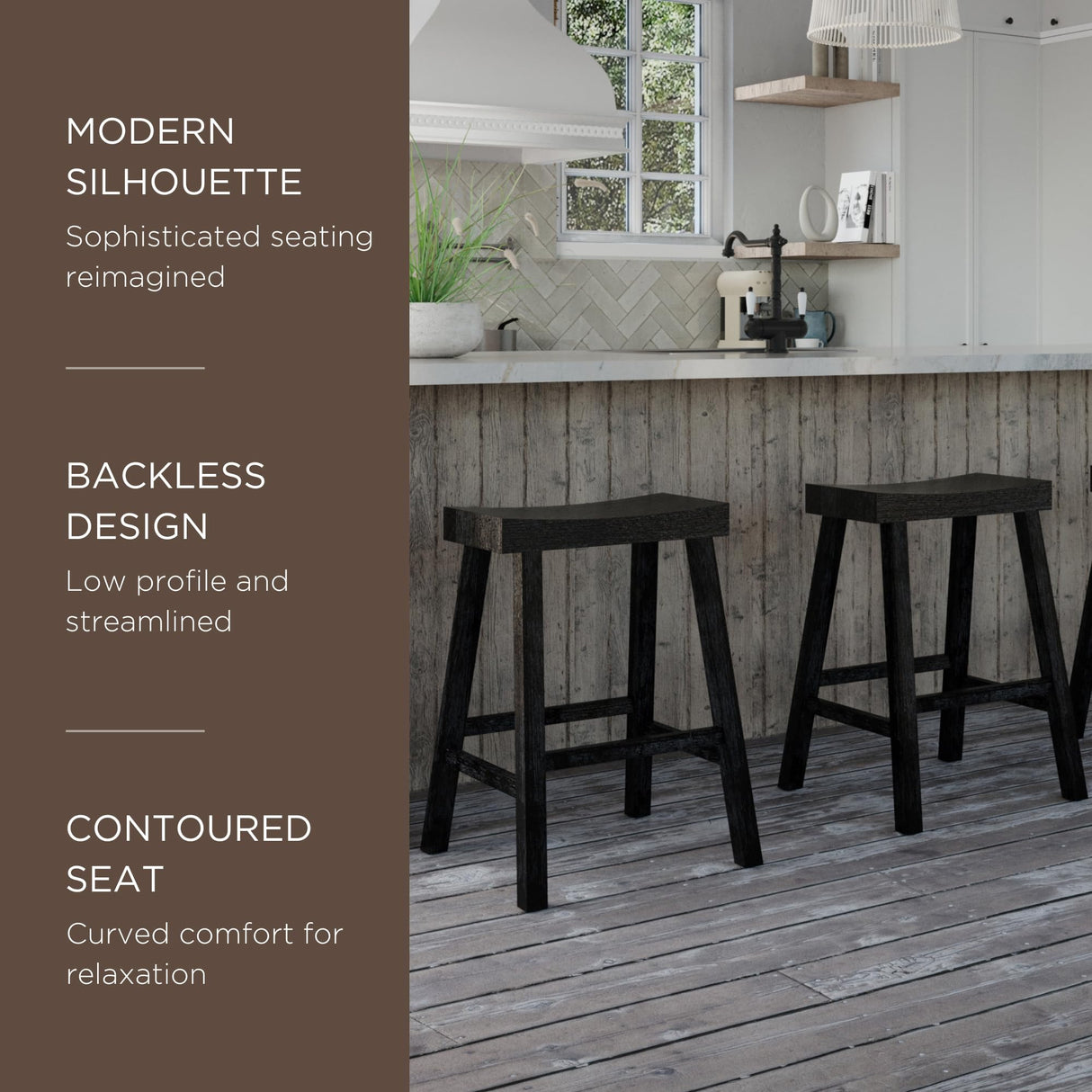 Maven Lane Kitchen Bar Stool, Modern Farmhouse Wood Counter Barstool, Kitchen Island Counterstool, Counter Height Bar Stools For Kitchen, Wide Seat Backless Bar Stools, Vincent 26 Inch, Antiqued Black Maven Lane