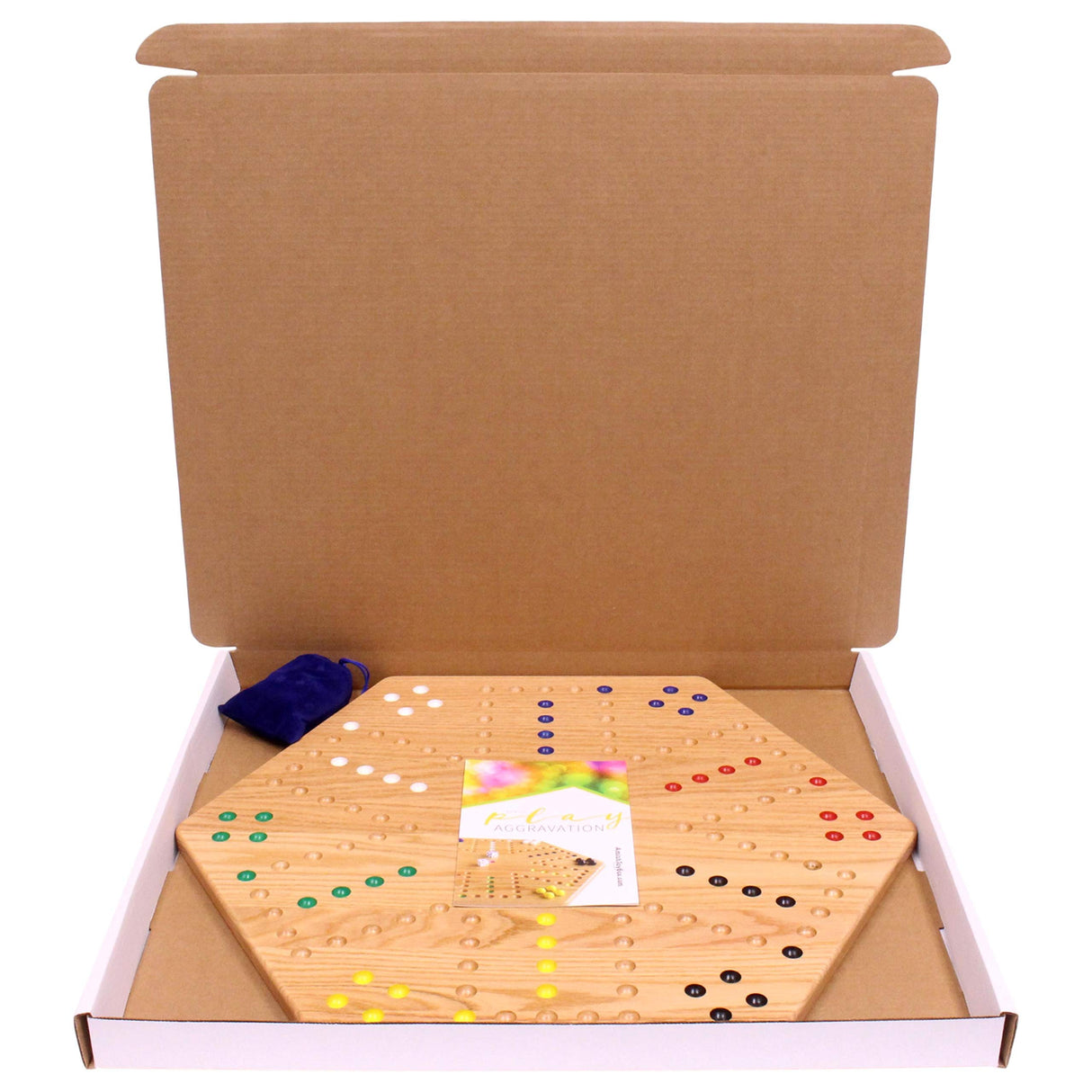 AmishToyBox.com Wahoo Wooden Marble Game Board Set - Large 24" Wide - Solid Oak Wood - Double-Sided - with Large 22mm Marbles and Dice Included AmishToyBox.com