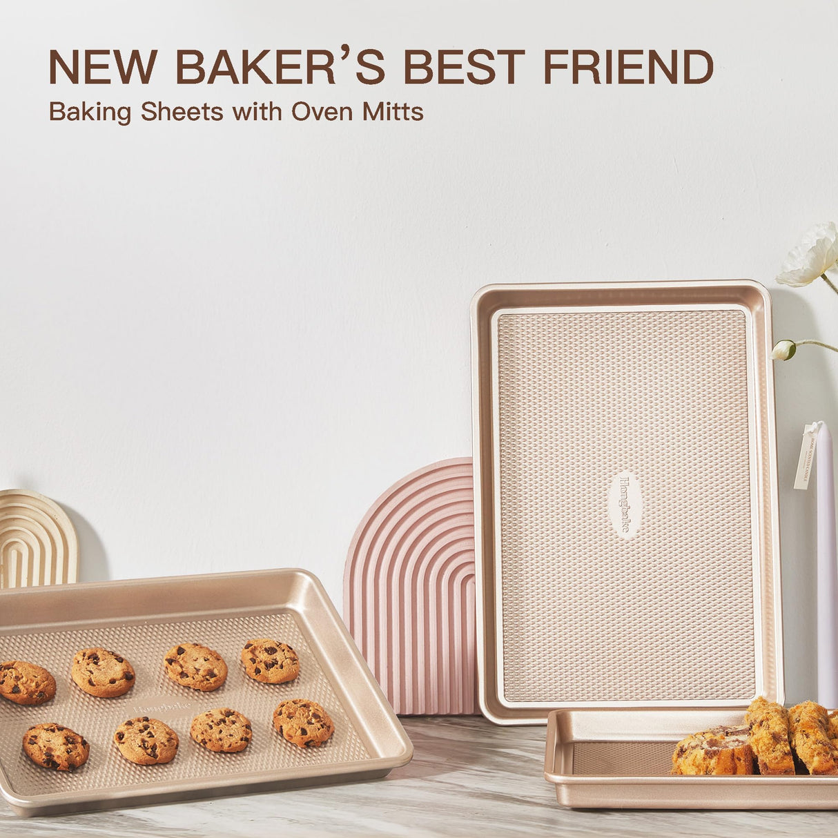 HONGBAKE Baking Sheet Pan Set, Cookie Sheets for Oven, Nonstick Half/Quarter/Jelly Roll Pans with Diamond Texture Pattern, Heavy Duty Cookie Tray HONGBAKE