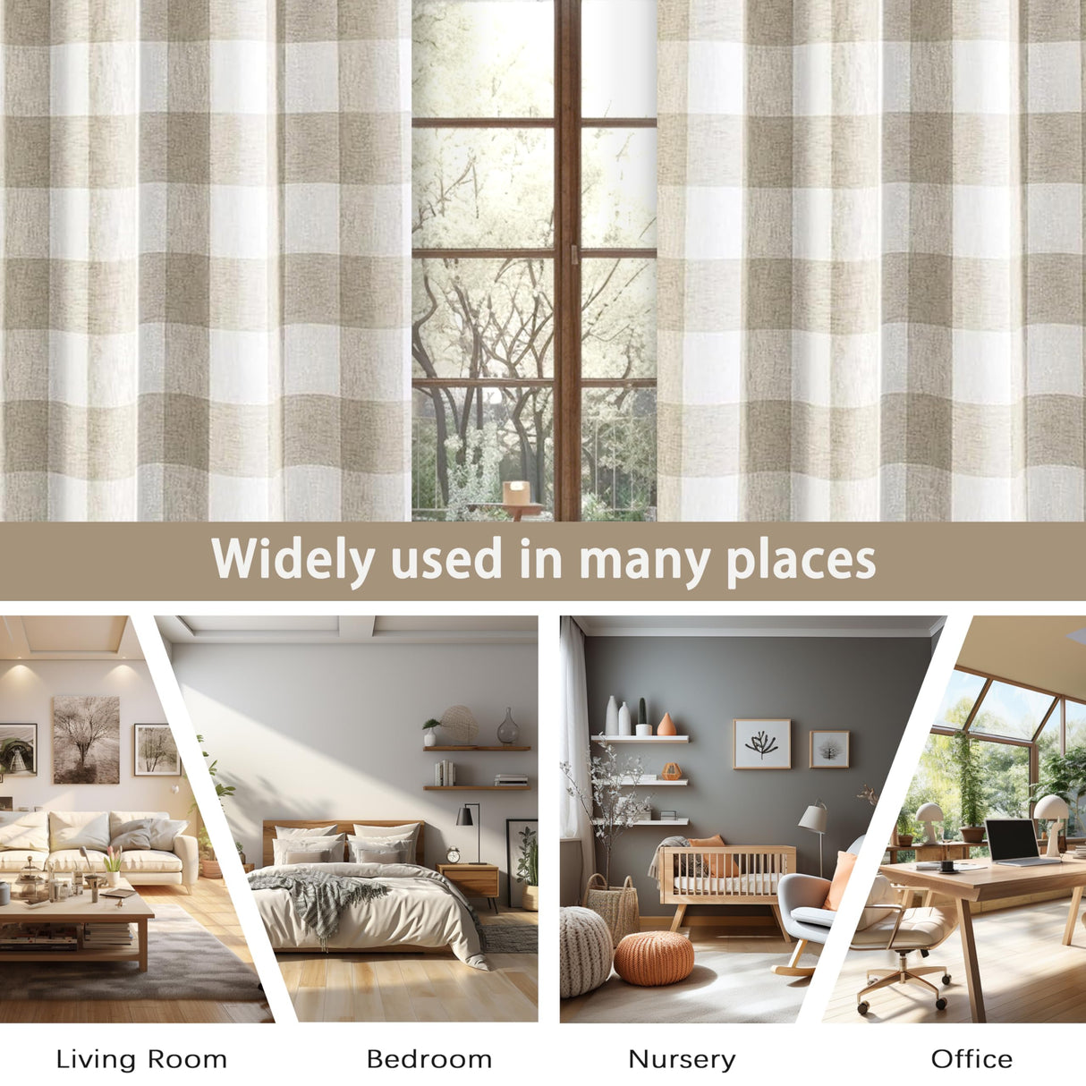 DriftAway Buffalo Plaid Check Curtains Woven Plaid Pattern Lined Blackout Thermal Insulated Window Curtain Grommet 2 Layers 2 Panels 52 Inch by 63 Inch Taupe DriftAway