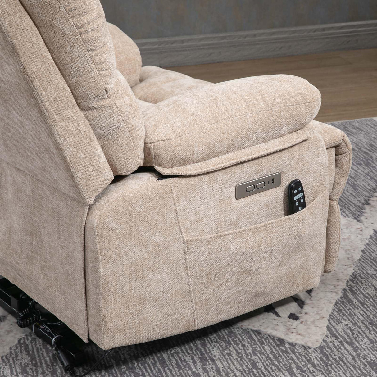 Large Power Lift Recliner Chairs with Massage and Heat for Elderly, Heavy Duty and Safety Motion Reclining Mechanism Chenille Skid Fabric Recliner Chair with USB Ports for Living Room (Beige) MTSVMP