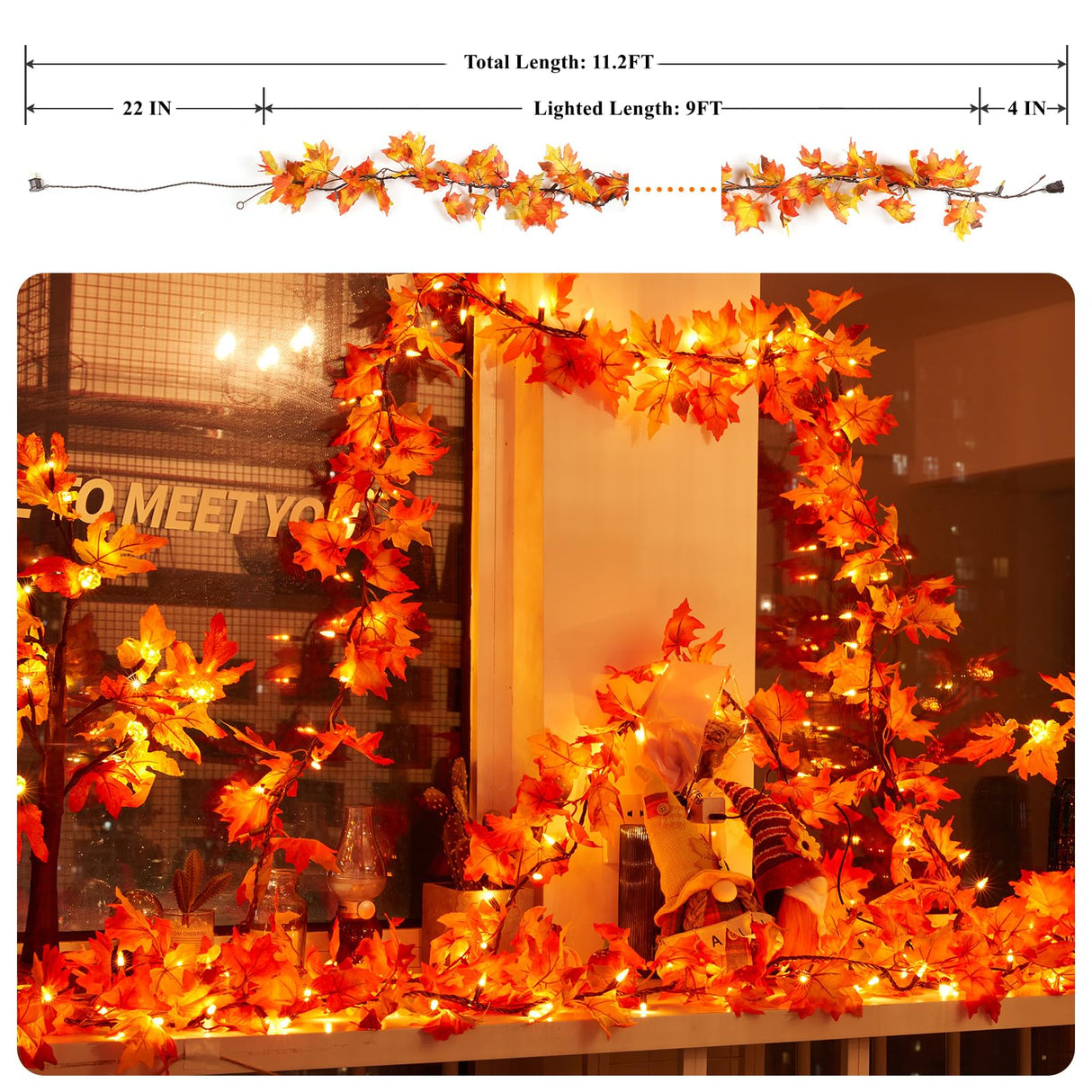 Fall Decorations for Home 9FT Plug in Thanksgiving Lights Lighted Fall Garland 50 Bulbs Maple Leaves Lights, Connectable Fall Light for Indoor Outdoor Halloween, Thanksgiving, Holidays Decorations Dirnun