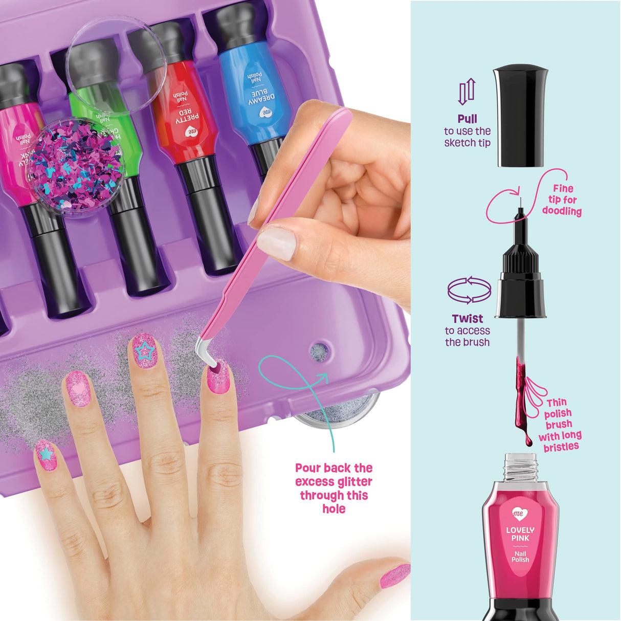 Nail Art Studio for Girls - Birthday Gift - Nail Polish Kit for Kids Ages 7-12 Years Old - Girl Gifts Ideas - Gift Set - Girly Stuff - Polish, Pens, Glitter, Stickers, Gems, Filer - 8 9 10 11 12 Year Pretty Me
