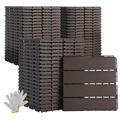 Dyna-Living 60 sq. ft Plastic Interlocking Deck Tiles, 60 Pack, 12"x12" Indoor Outdoor Waterproof Patio Floor Decking Tiles for Balcony, Backyard, Garden & Poolside, All Weather Use, Dark Brown