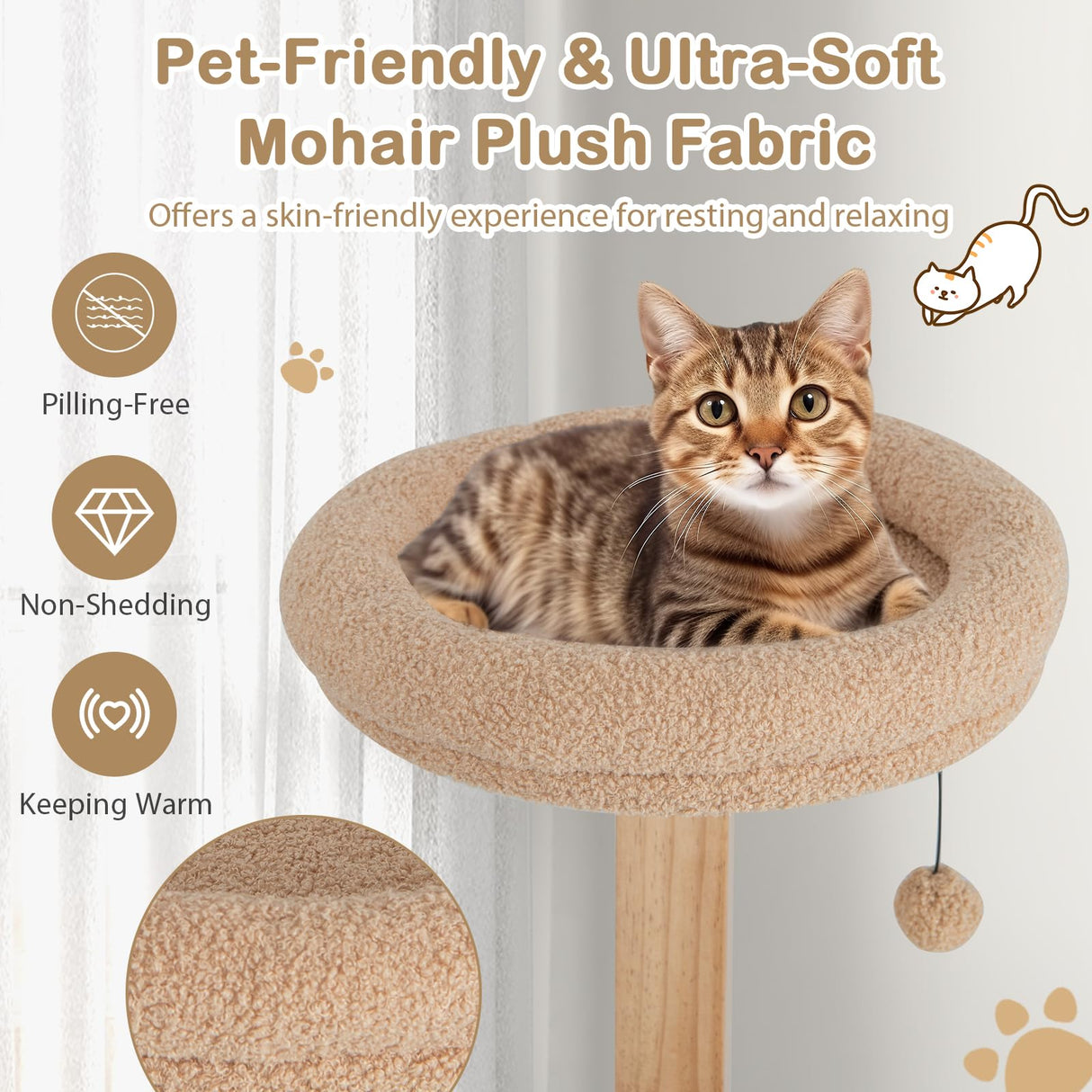 Tangkula Modern Cat Tree, 51 Inch Tall Cat Tower with Solid Wood Post, Curved Plywood Frame, Cat Condo, Perch, Washable Cushions, 4-Layer Cat Activity Center, Cat Tree for Indoor Cats Large Adult Tangkula