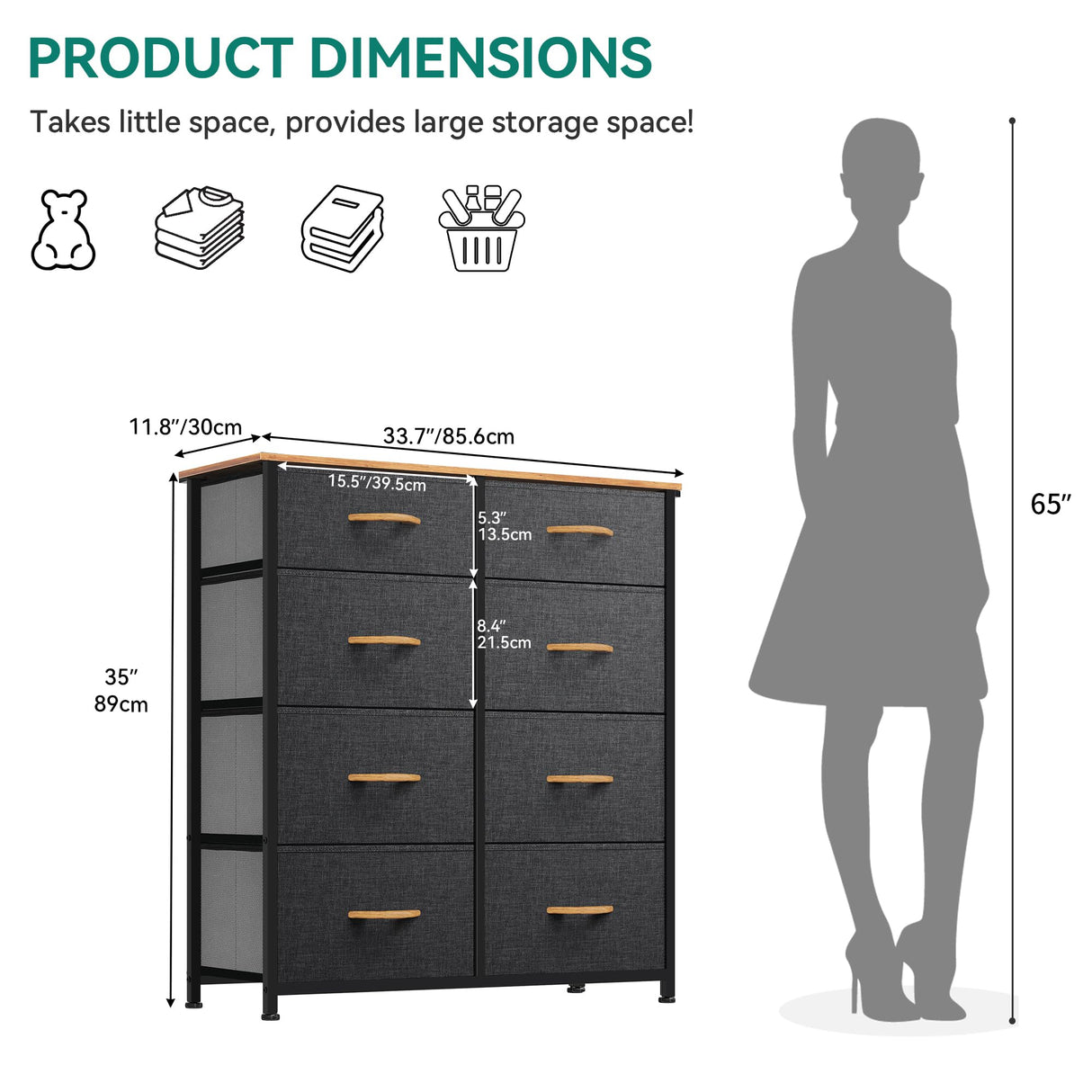 YITAHOME 8 Drawers Fabric Dresser - Storage Tower Unit Organizer Unit for Living Room & Closets - Sturdy Steel Frame & Easy Pull Fabric Bins YITAHOME