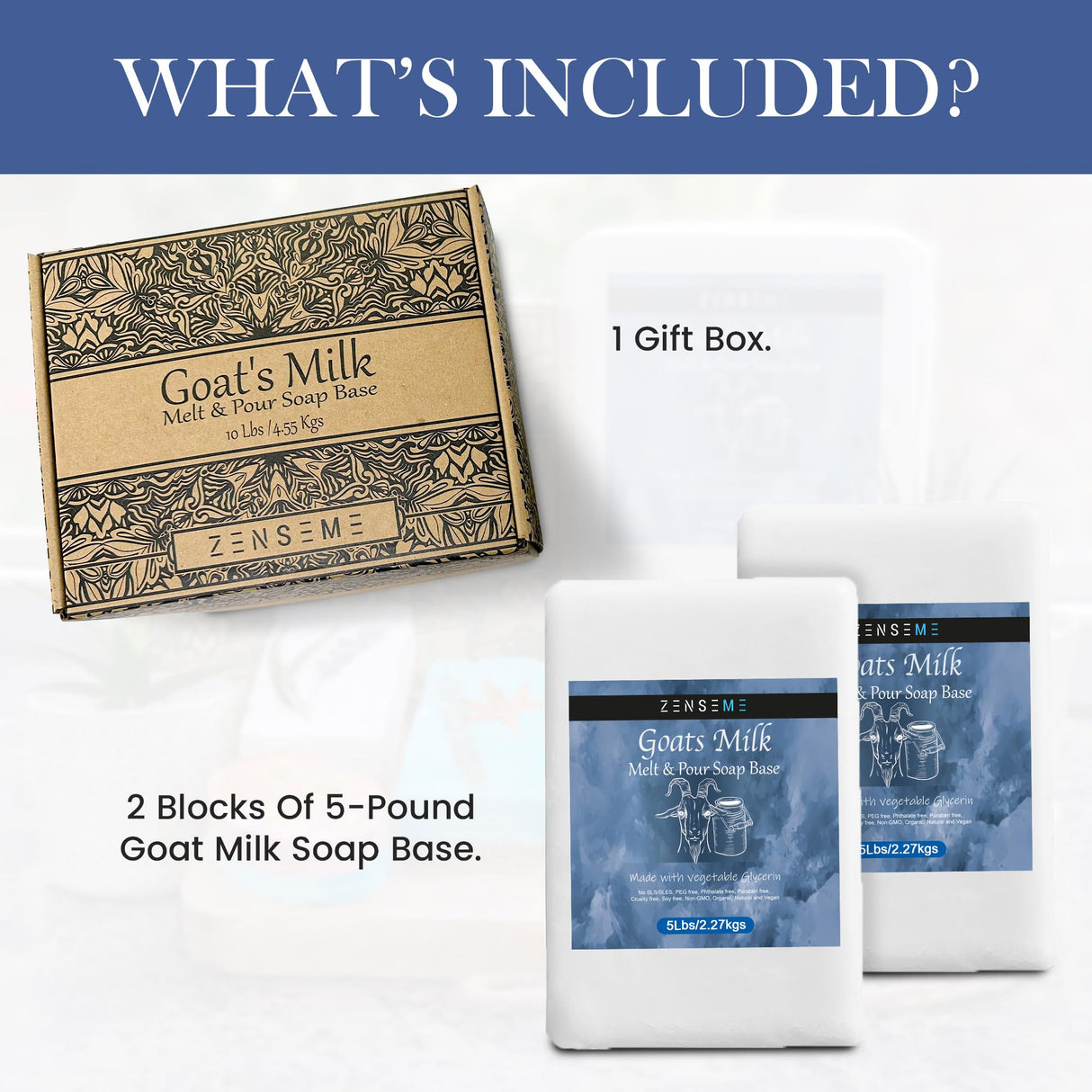 10 LBS Goats Milk Soap Base | Melt and Pour Supplies Kit for Soap Making - SLS/SLES & PEG free | Gentle & Natural Organic Vegetable Ingredients | Make Your Own Bulk For Adult Soapmaker - Easy to Cut ZenseMe