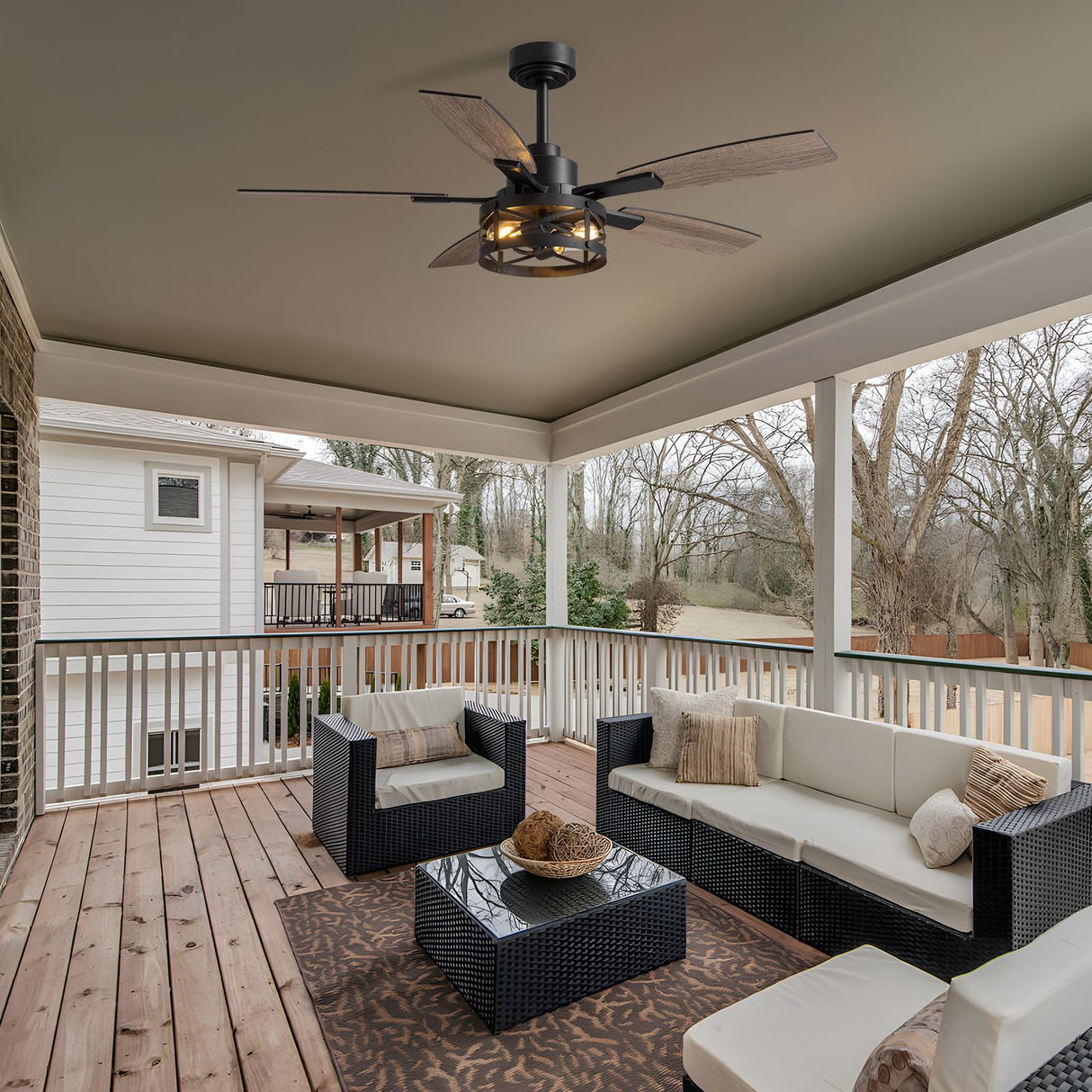 52 Inch Ceiling Fans with Lights and Remote & APP Control, Farmhouse Ceiling Fan with LED Lighting for Bedroom Living Room and Patio, Black Caged Ceiling Fan for Indoor and Outdoor(NO BULBS) YouthDream