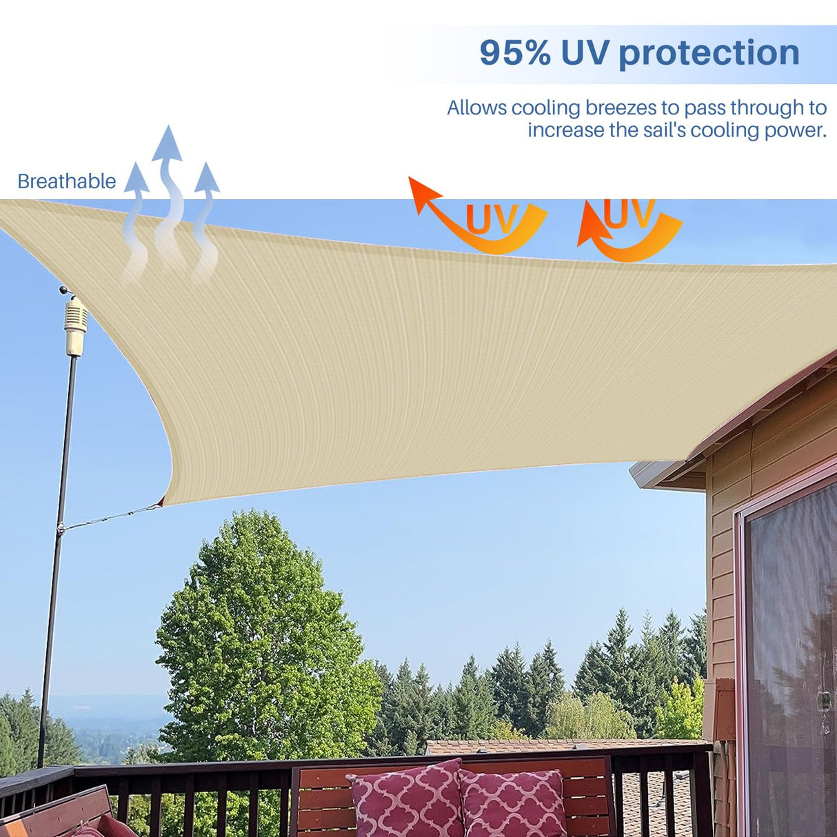 E&K Sunrise 14' x 16' Sun Shade Sail Rectangle Canopy Shade Cover UV Block for Patio Backyard Garden Outdoor (Beige) E&K