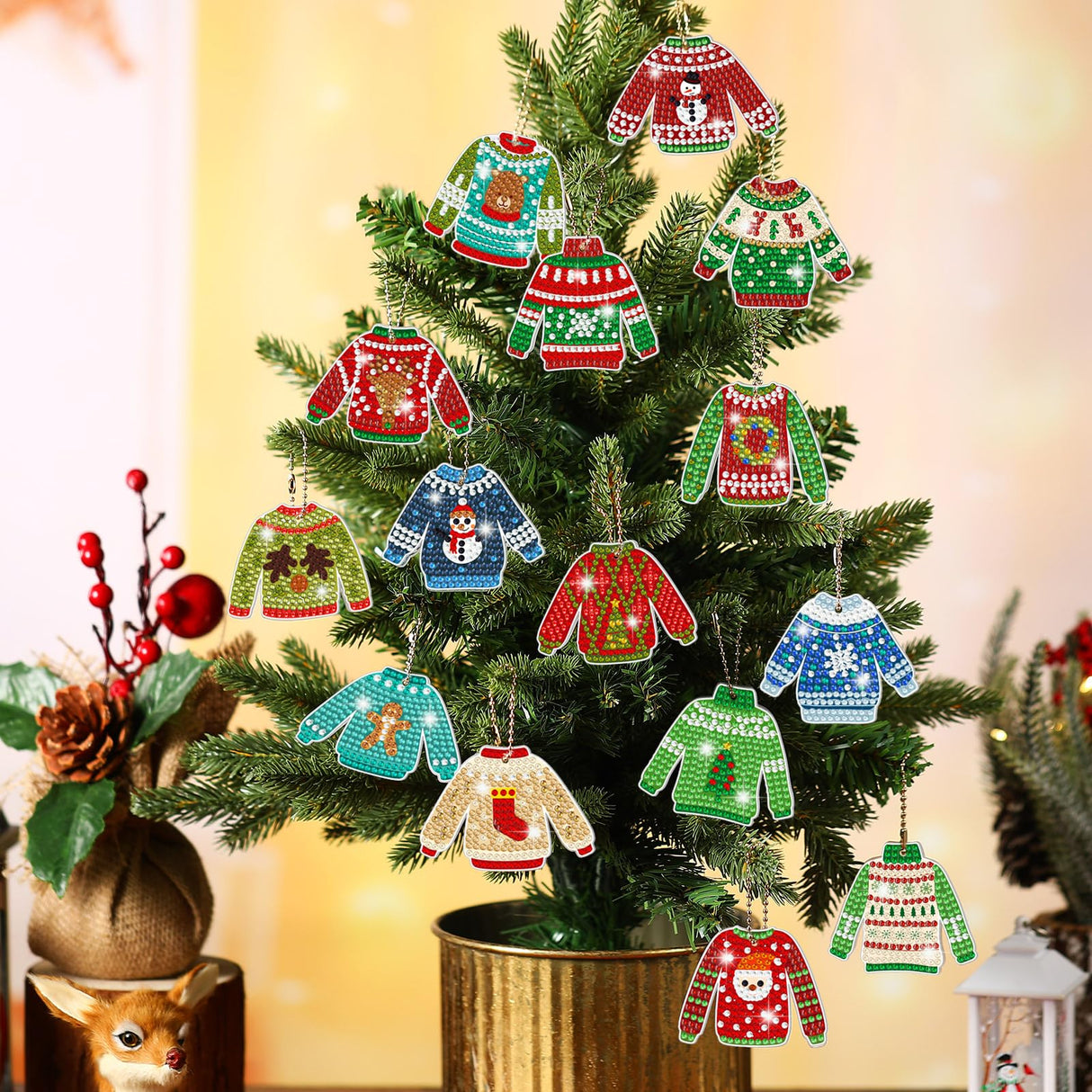 15 Pieces Christmas Ugly Sweater Diamond Painting Keychain 5d Sweater Diamond Art Keychains Christmas Painting Kits for Xmas DIY Crafts Hanging Ornaments Home Decor Estune