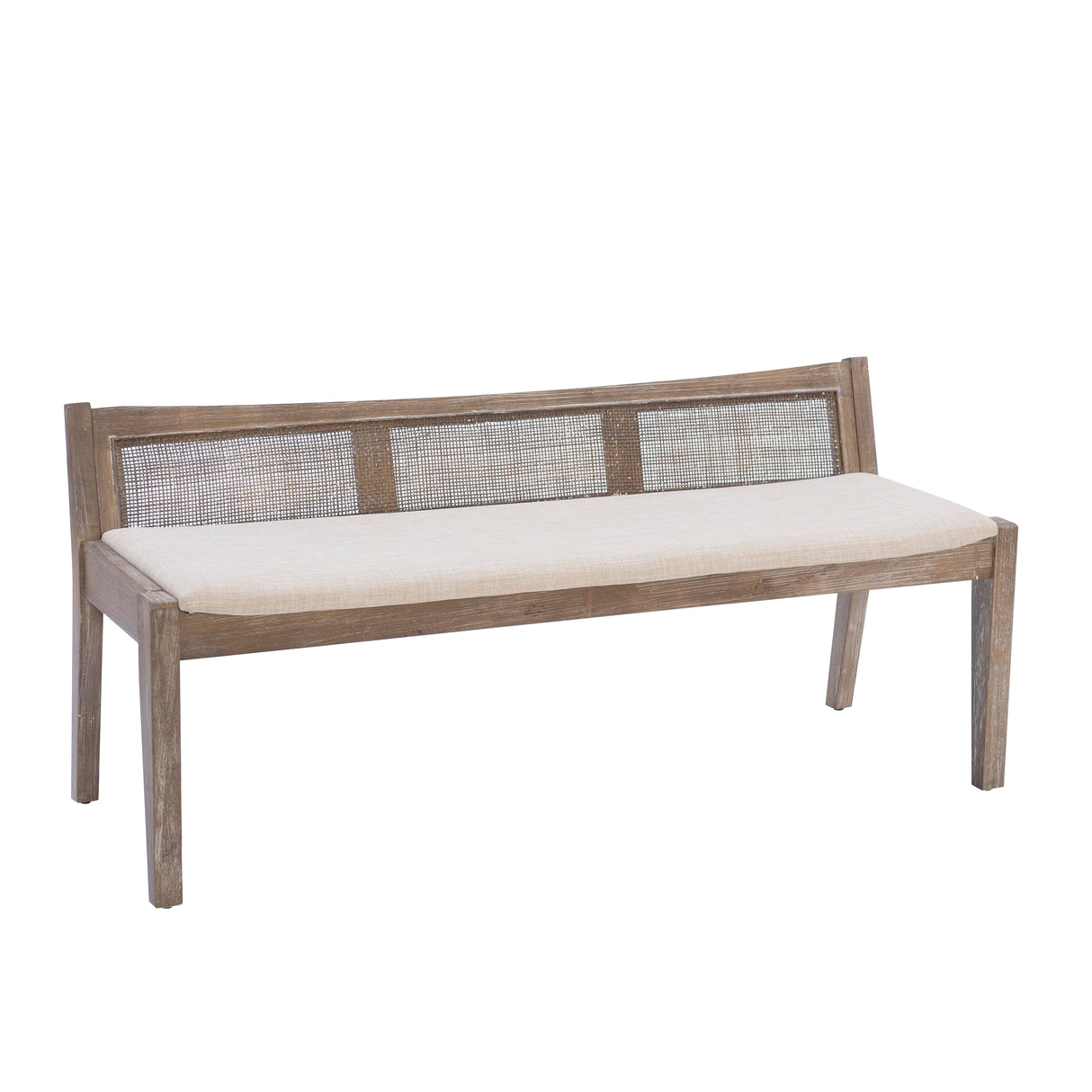 Powell Kasi Brown Low Back Cane Bench with Beige Upholstered Seat Powell