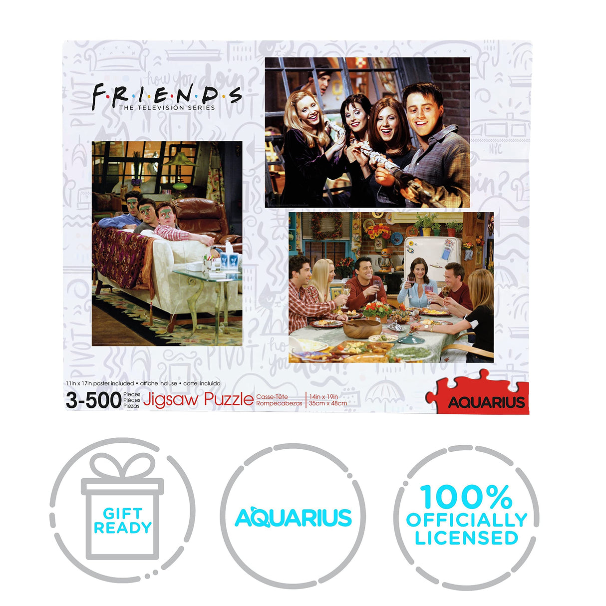 Aquarius Set of 3 Friends Puzzles (Three 500 Piece Jigsaw Puzzles) - Glare Free - Precision Fit - Officially Licensed Friends Merchandise & Collectibles - 14x19 Inches AQUARIUS