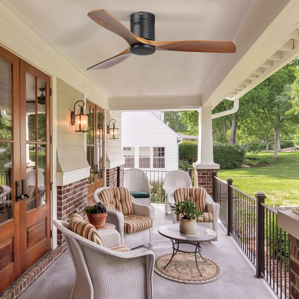 Sofucor 52 Inch Ceiling Fan Without Lights Flush Mount Ceiling Fan with Remote Control, Wood Blades Modern Outdoor Ceiling Fan No Light for Bedroom/Farmhouse/Patio/Indoor Sofucor