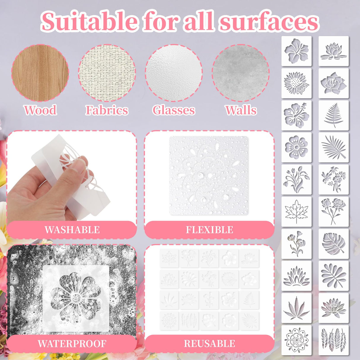 20 PCS Flower Stencils for Wood (3 Inch) - Reusable DIY Art Sunflower Stencils for Painting, Wall, Floor & Rock Decor, Perfect for Dot Painting, Craft Projects & Home Decoration Notoke