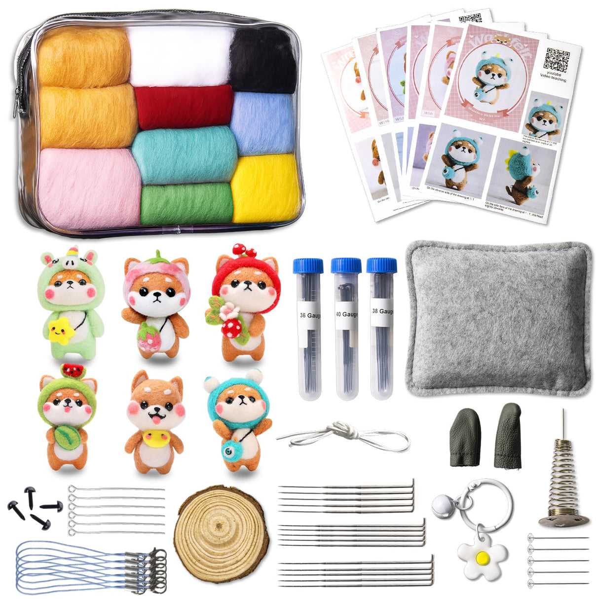 KIDS KING Needle Felting Kit for Beginners & Adults – 6 Piece of Shiba Inu Plush Dolls DIY with Instruction, Material Tools: Wool, Needles, Felting Pad, Arts & Crafts Toys for Beginner Kids Age 6-12 KIDS KING