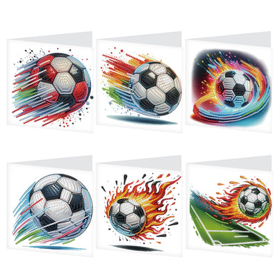 Tontut 6pcs Diamond Art Painting Kit Greeting Card, Football 5D DIY Diamond Handmade Holiday Sparkling Greeting Card with Envelope, Holiday Gift Congratulation