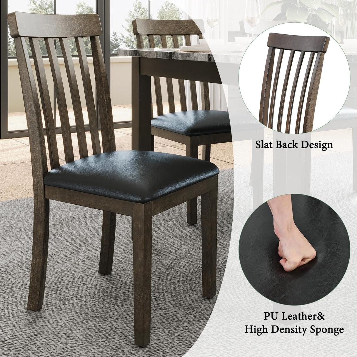 AMERLIFE 7-Piece Dining Table Set for 6, Faux Marble Modern Dining Table Set with 6 Upholstered PU Leather Chairs, 71'' Solid Wood Structure Table & Chair Set for Kitchen, Dining Room, Marble & Brown AMERLIFE