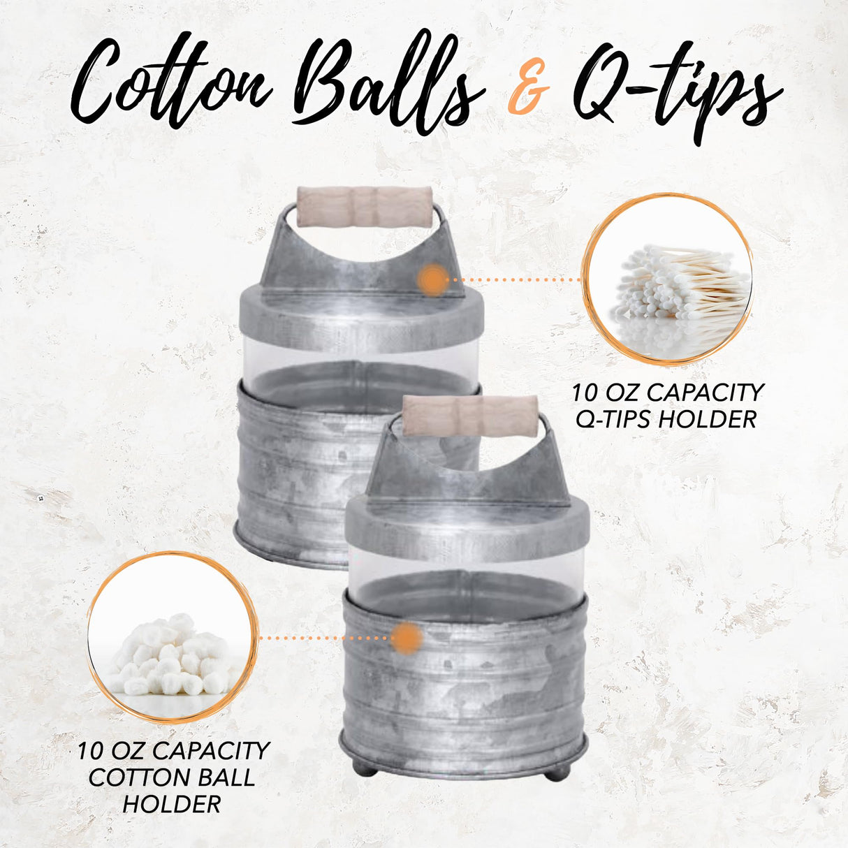 Autumn Alley Galvanized Bathroom Apothecary Jars Set, Farmhouse Bathroom Jars Qtip Holder Glass Dispenser- Rustic Vanity Organizer with Lids for Cotton Balls, Swabs, Rounds, Bath Salts 2-Glass Jars Autumn Alley