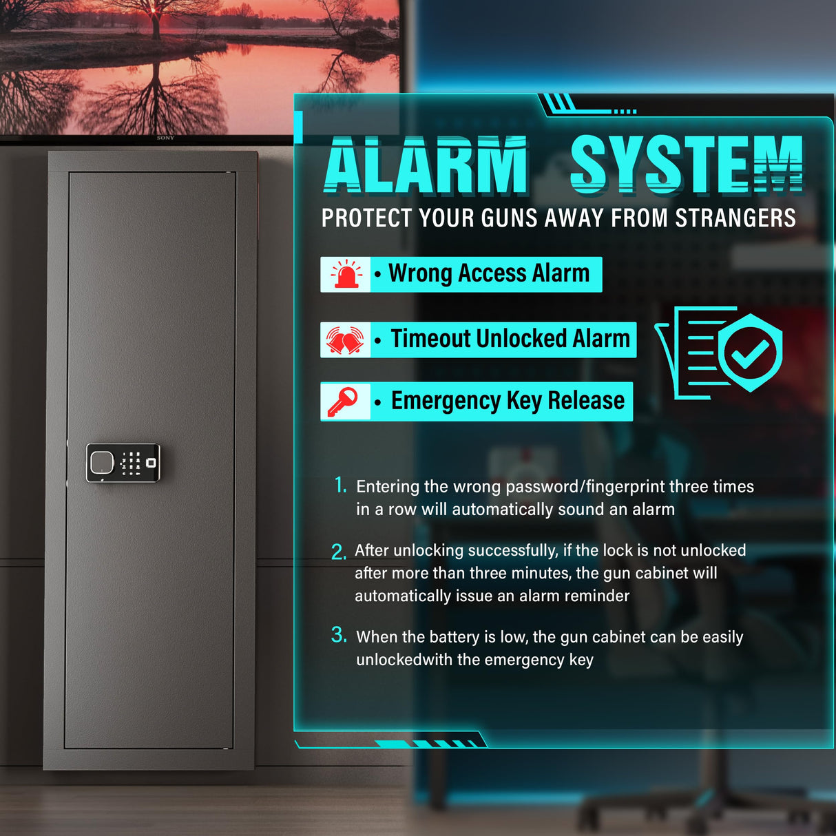 Greenvelly 53" Wall Gun Safe,Gun Safes for Rifles and Pistols with Biometric Fingerprint Lockable Door, 4 Rifle Safe with 3 Removable Shelves for Home Office, Bedroom,Livingroom(Black) Greenvelly