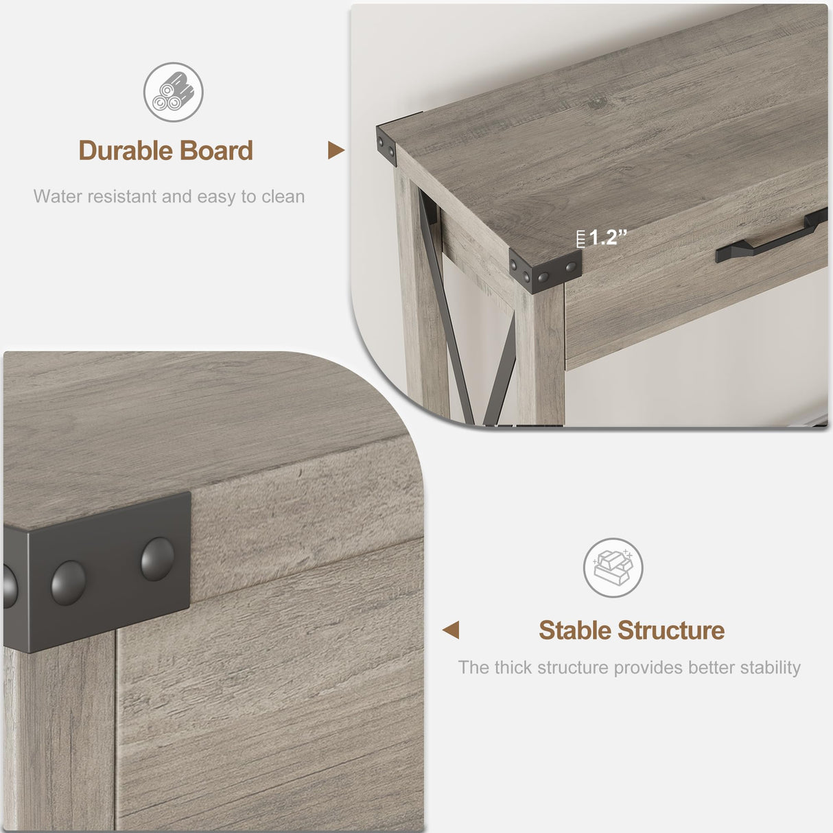 IDEALHOUSE Console Table with 2 Drawers, Farmhouse Entryway Table with Storage Shelf, Accent Wood Sofa Table for Living Room, Hallway, Foyer-Grey IDEALHOUSE