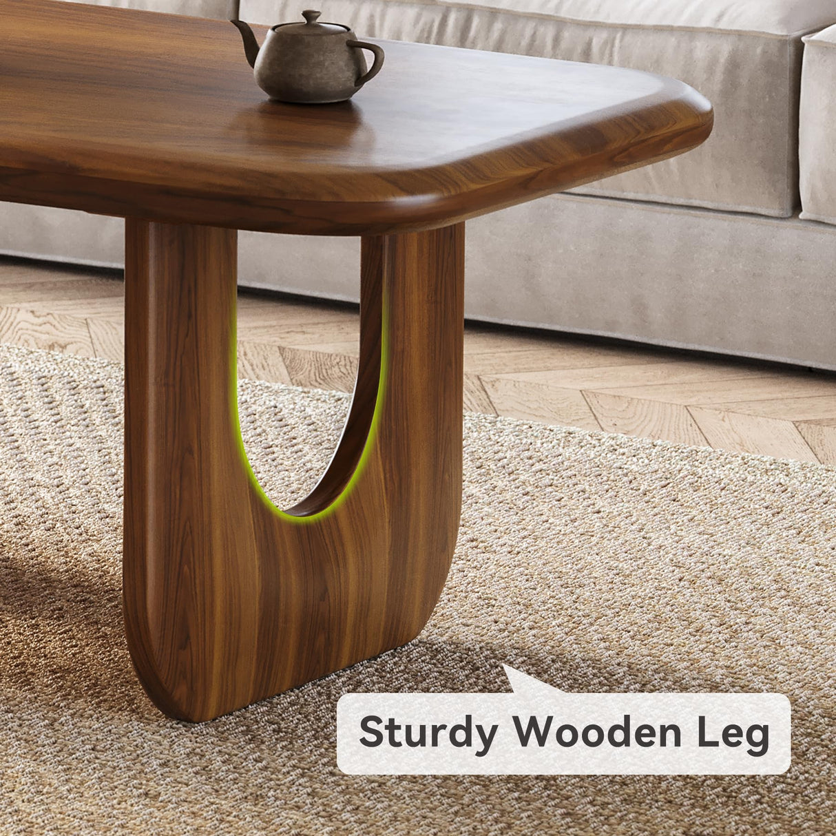 LITTLE TREE Farmhouse Coffee Table, 47 Inches Wooden Rectangular Center Tables with Rounded Corners, Modern Coffee Tables Low Cocktail Tea Furniture for Living Room (Rustic Brown) LITTLE TREE