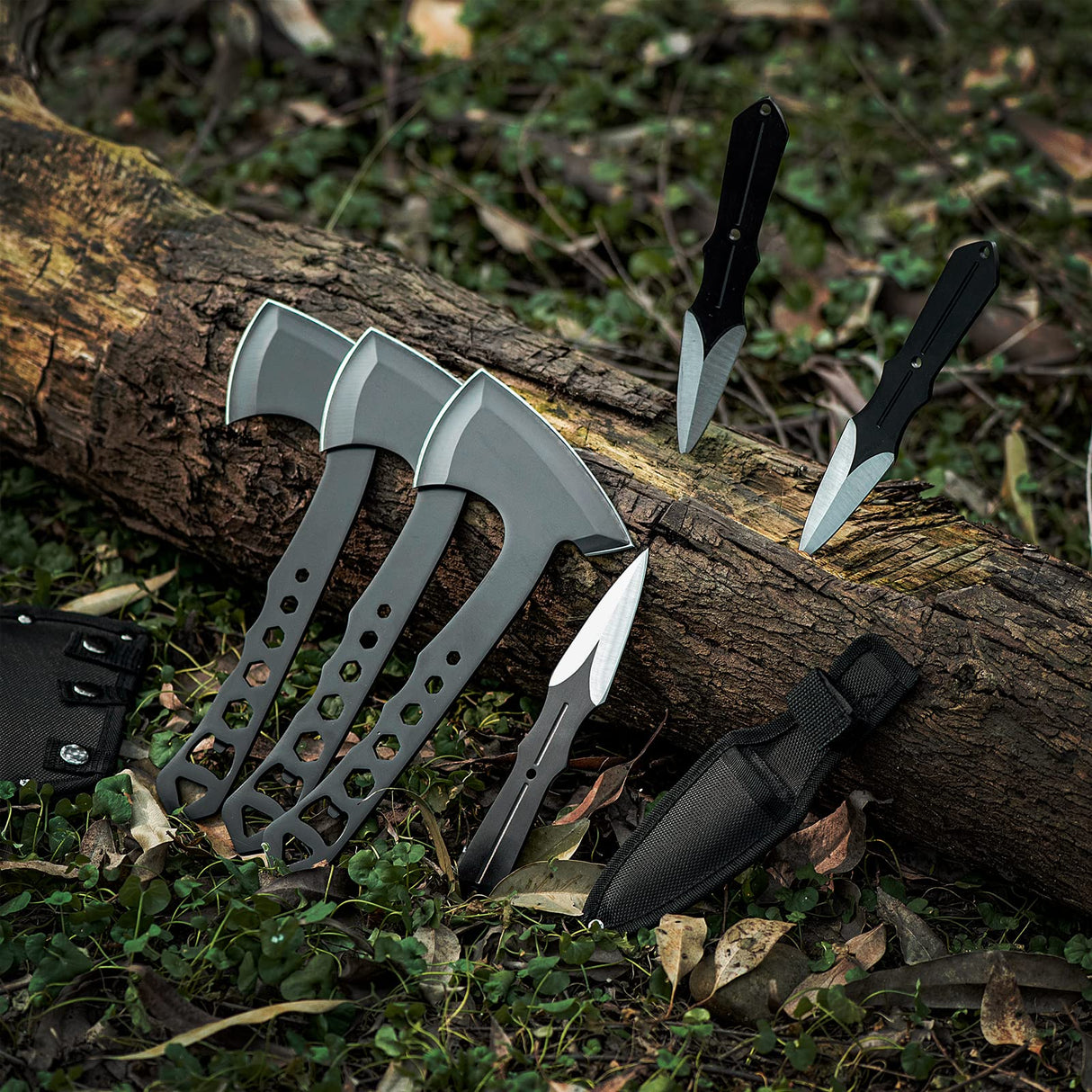 BANORES Hawkeye Throwing Axes and Tomahawks Set with 10 inch Full Tang Stainless Steel, Nylon Sheath 3 Pack BANORES