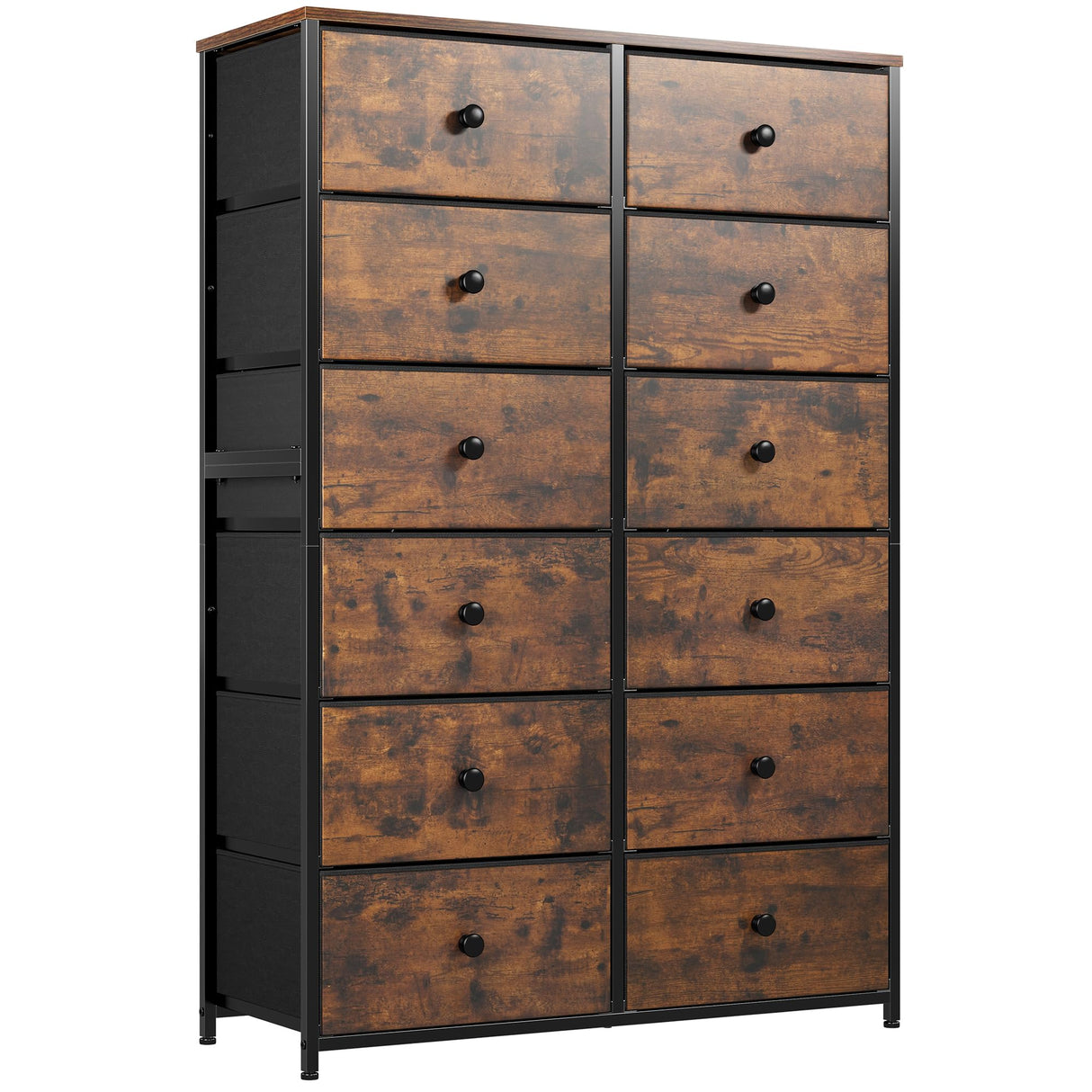 EnHomee 12 Drawer Dresser with Wooden Top and Metal Frame, Tall Fabric Dresser & Chest of Drawers for Bedroom Closet Living Room, Rustic Brown, 11.8" D x 34.7" W x 52.4" H EnHomee