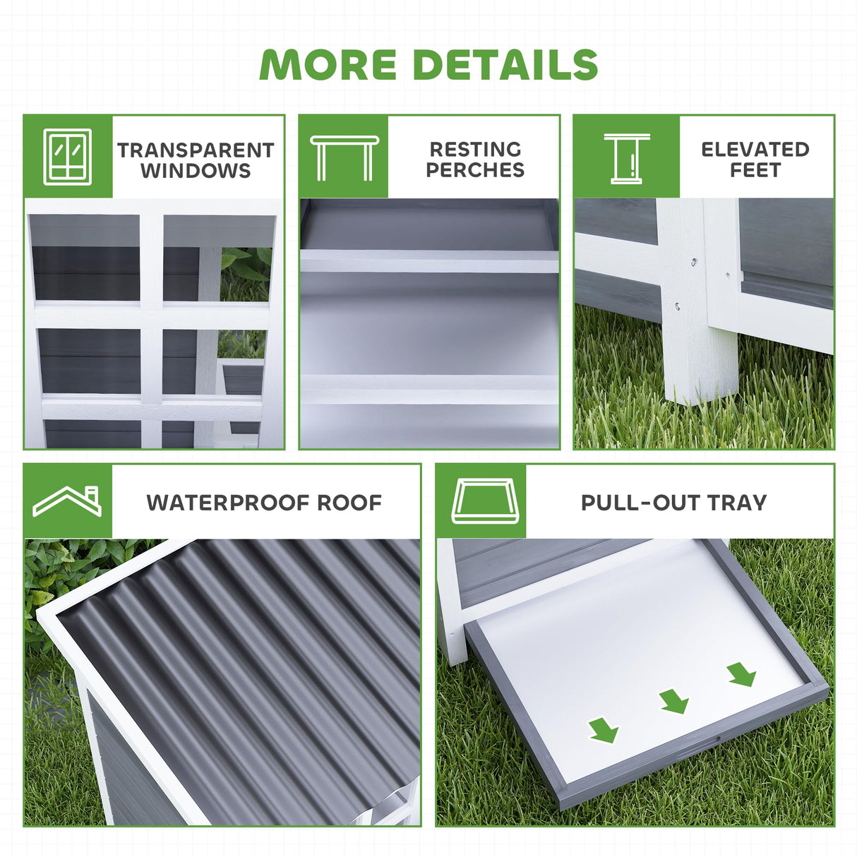 PawHut Wooden Chicken Coop, 39" Chicken House with Nesting Box, Pull-Out Tray, Waterproof Roof, Hen House Outdoor Poultry Cage for 4-6 Chickens, Rabbits, Small Animals, for Backyard, Light Gray PawHut