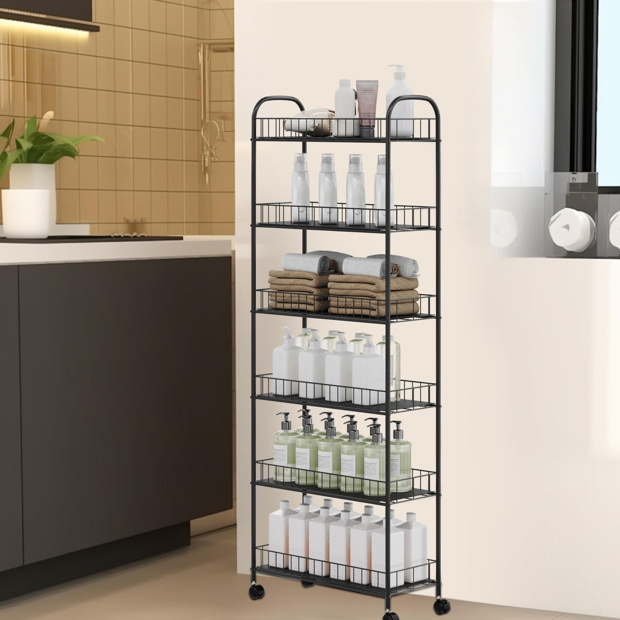 JOIN IRON 6-Tier Slim Rolling Cart,Narrow Shelving,Kitchens, Bathroom, Garages, Laundry Rooms, Offices,10" D x 22.8" W x 61" H JOIN IRON