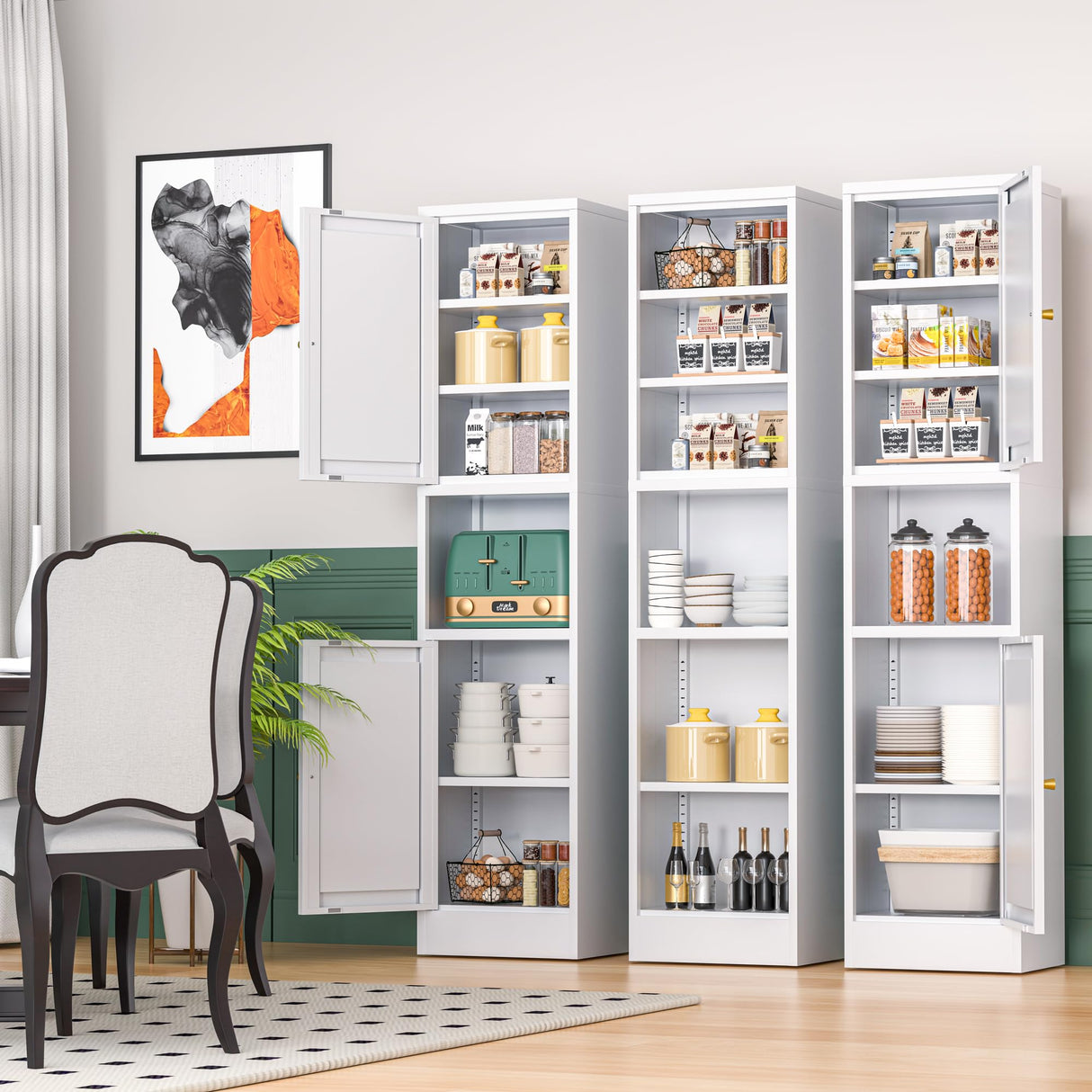 YAUWOH Tall Metal Storage Cabinet, Metal Locker Storage Cabinet with 3 Adjustable Shelves and 2 Doors,Sideboard for Small Spaces, Living Room, Home Office, Dining Room,White YAUWOH