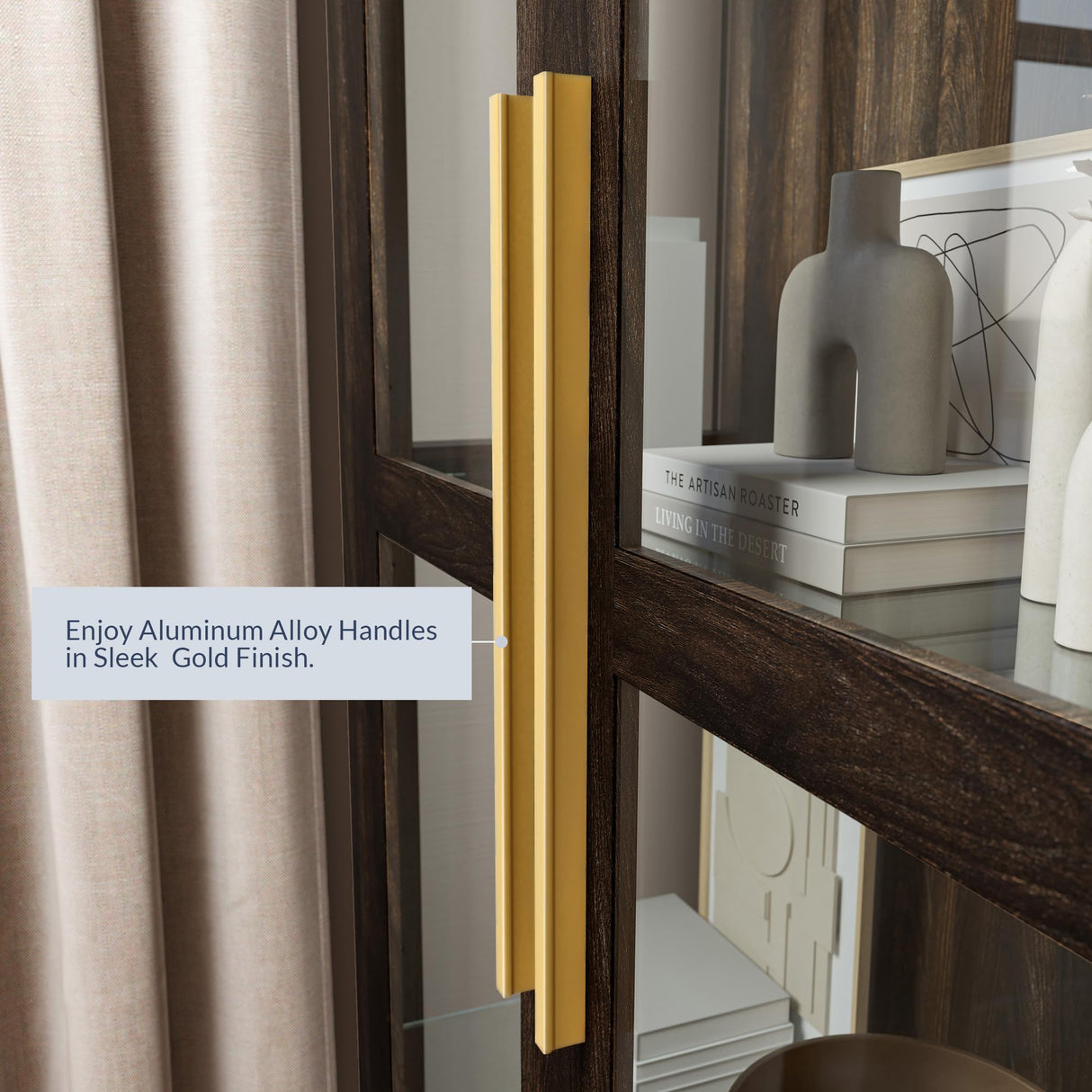 BELLEZE Storage Cabinet, Tall Bookshelf or Display Cabinet for Living Room Bedroom, Curio Cabinet with Tempered Glass Doors, Trophy Display Case, Storage/Organization - Avalon (Dark Walnut) BELLEZE