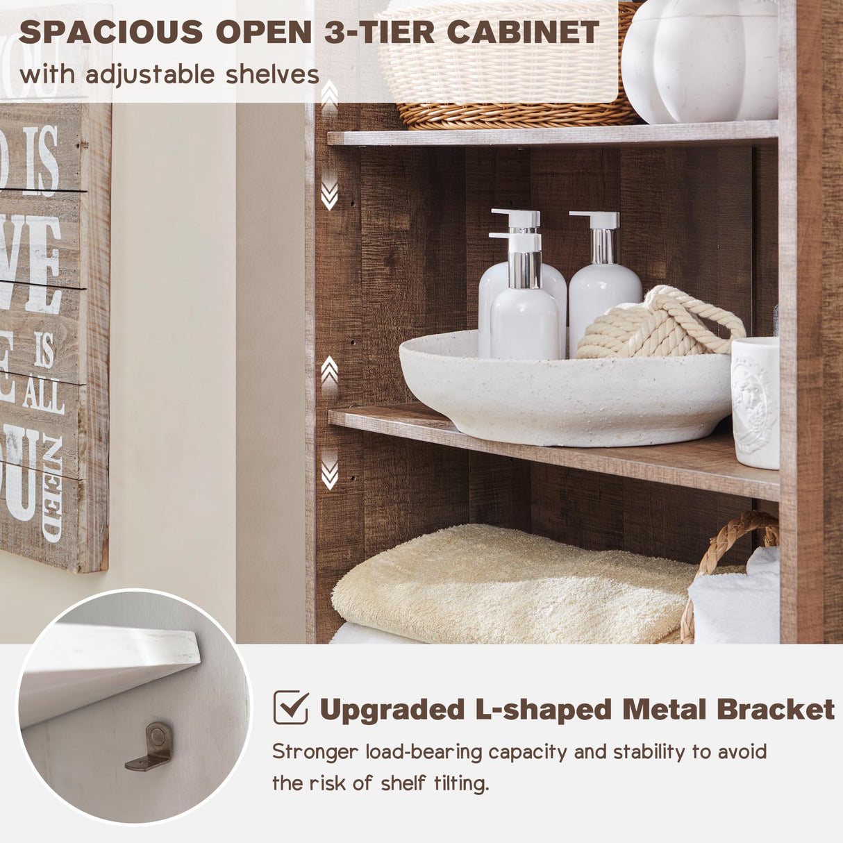 ACCOHOHO Farmhouse Bathroom Cabinet, 72" Tall Storage Cabinet with 2 Drawers, Adjustable Shelves & Barn Door, Cabinets for Bathroom, Living Room, Kitchen, Rustic Brown ACCOHOHO