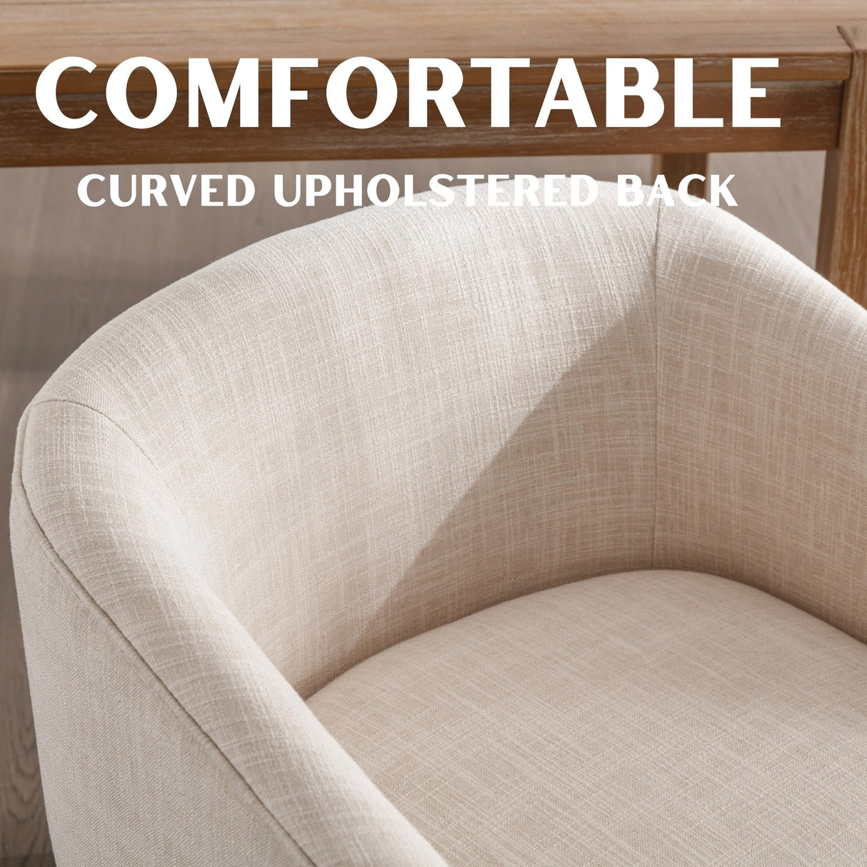 RIVOVA Beige Dining Chairs Set of 4 Mid-Century Modern Dining Chairs Linen Upholstered Kitchen Dining Room Chairs Curved Backrest Dining Chairs with Wood Leg RIVOVA