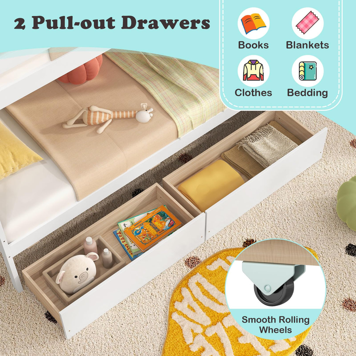 Giantex Bunk Bed Twin Over Twin with Storage Stairs & Drawers, Solid Wood Bunk Bed with Full-Length Guardrails, Convertible to 2 Beds, Versatile Bunk Beds for Kids, Teens, Adults, White Giantex