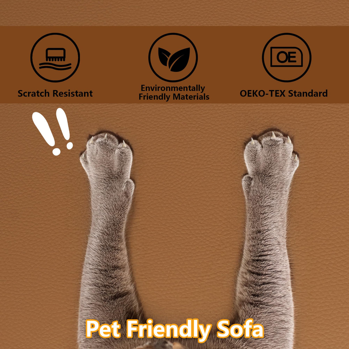 EASE MOOSE Loveseat Sofa for Living Room,Oversized Deep Seat Modular Sectional,Modern Comfy 2 Seater Sofas,Scratch Resistant Faux Leather Couch for Small Spaces, Brown EASE MOOSE