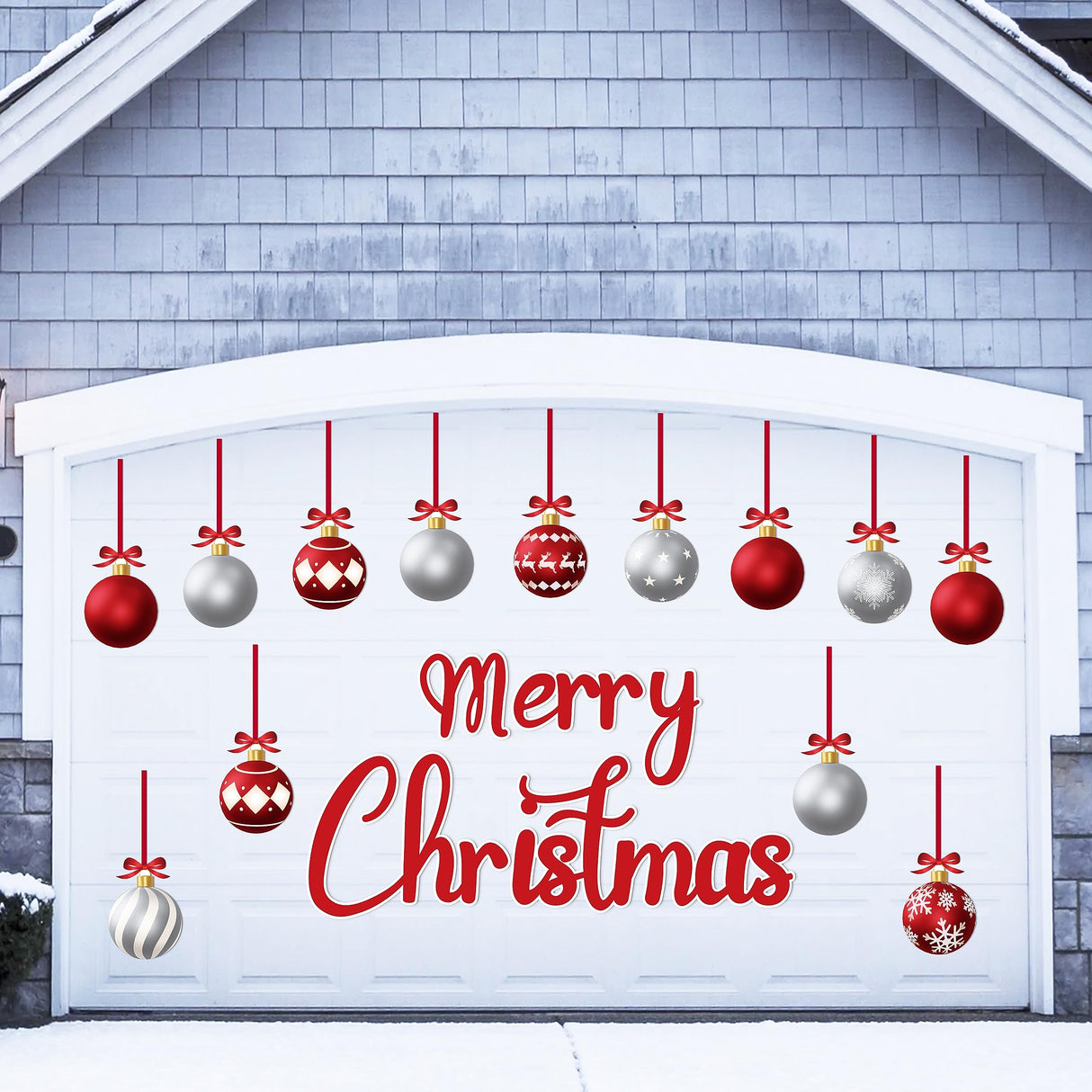 90shine 32PCS Christmas Garage Door Decorations Magnets - Merry Xmas Ball Holiday Refrigerator Fridge Kitchen Decor(Red, Silver) 90shine