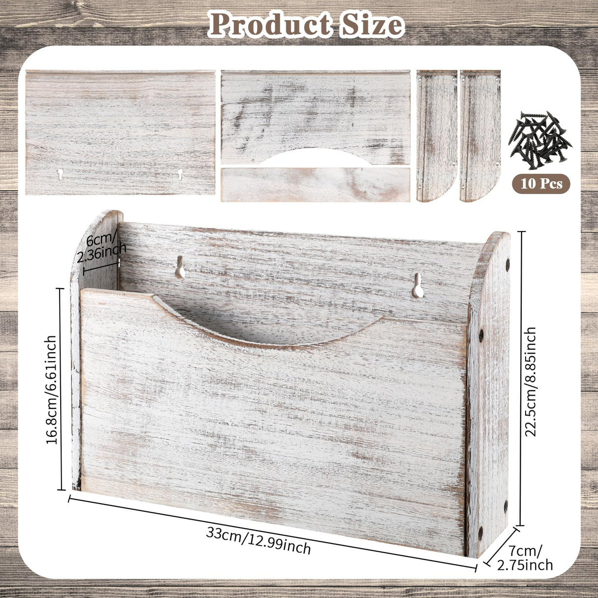 Suzile Wall Mounted File Holder Wood Magazine Holder Wall Hanging File Organizer for Office Mail Magazine Letter Paper Folder Organization(White) Suzile