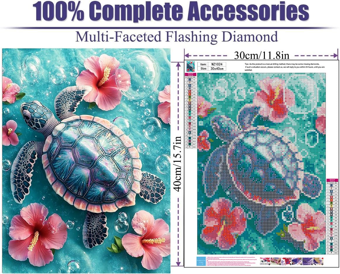 Ekuxom Turtle Diamond Art Kits for Adults, 5D Diamond Painting Kits for Adults Beginner, Full Drill Gem Painting Crafts Kits for Home Wall Decor Gifts 12x16inch Ekuxom