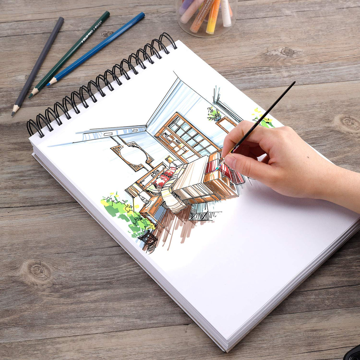 Bachmore Sketchpad 100 Sheet, Watercolor, Acrylic Art Pad for Sketching, Ink Sketch Book, Coloring Notebook - 98 Ib/160 g/m2 in Multi-Media Spiral Notebook, Drawing Paper, Drawing Pad (9'' X 12'') BACHMORE