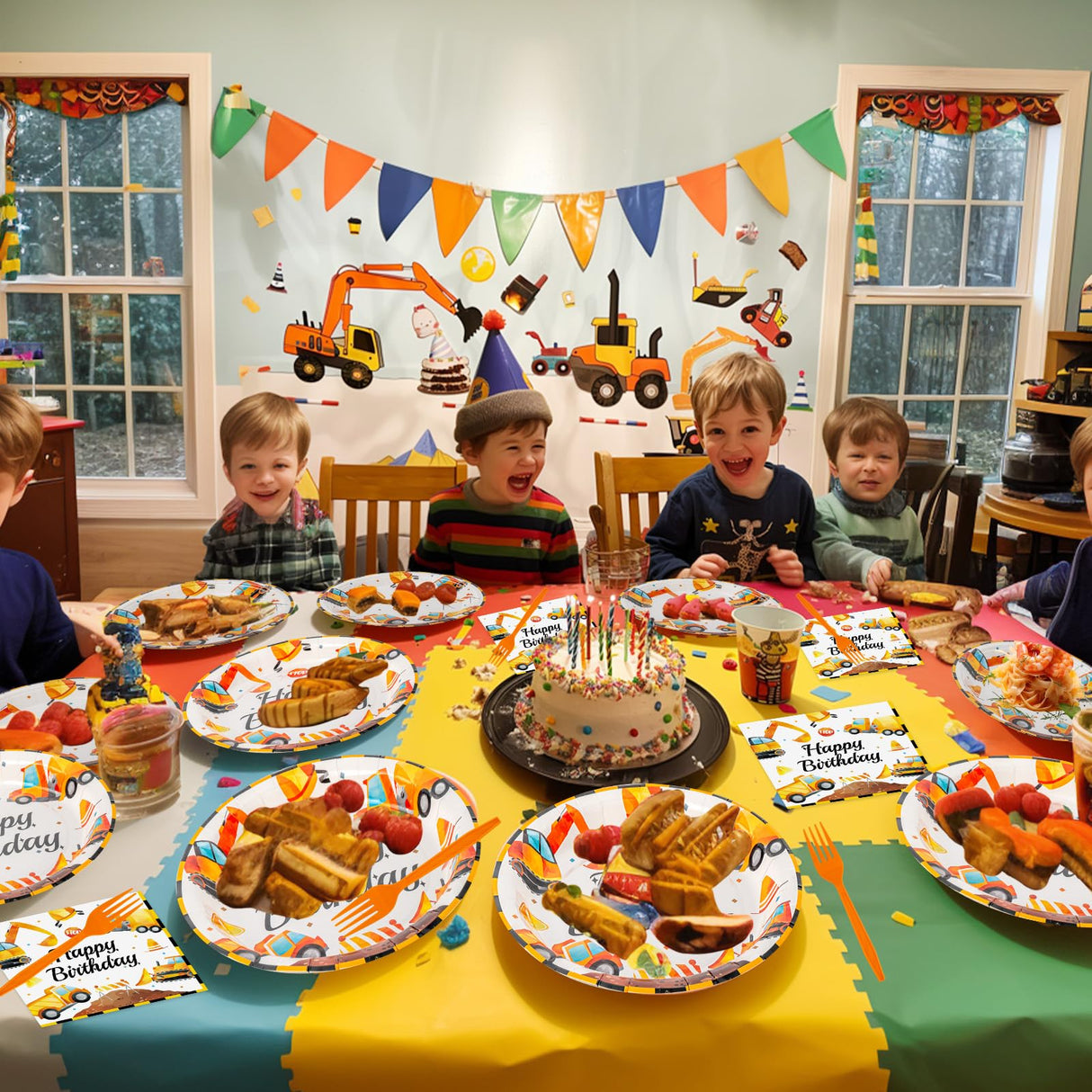 100 Pcs Construction Birthday Party Supplies - Construction Themed Plates and Napkins Forks Set, Disposable Dump Truck Tableware for Boys Kids Birthday Party Decorations Favors, Serve 25 Guests Litmitfu
