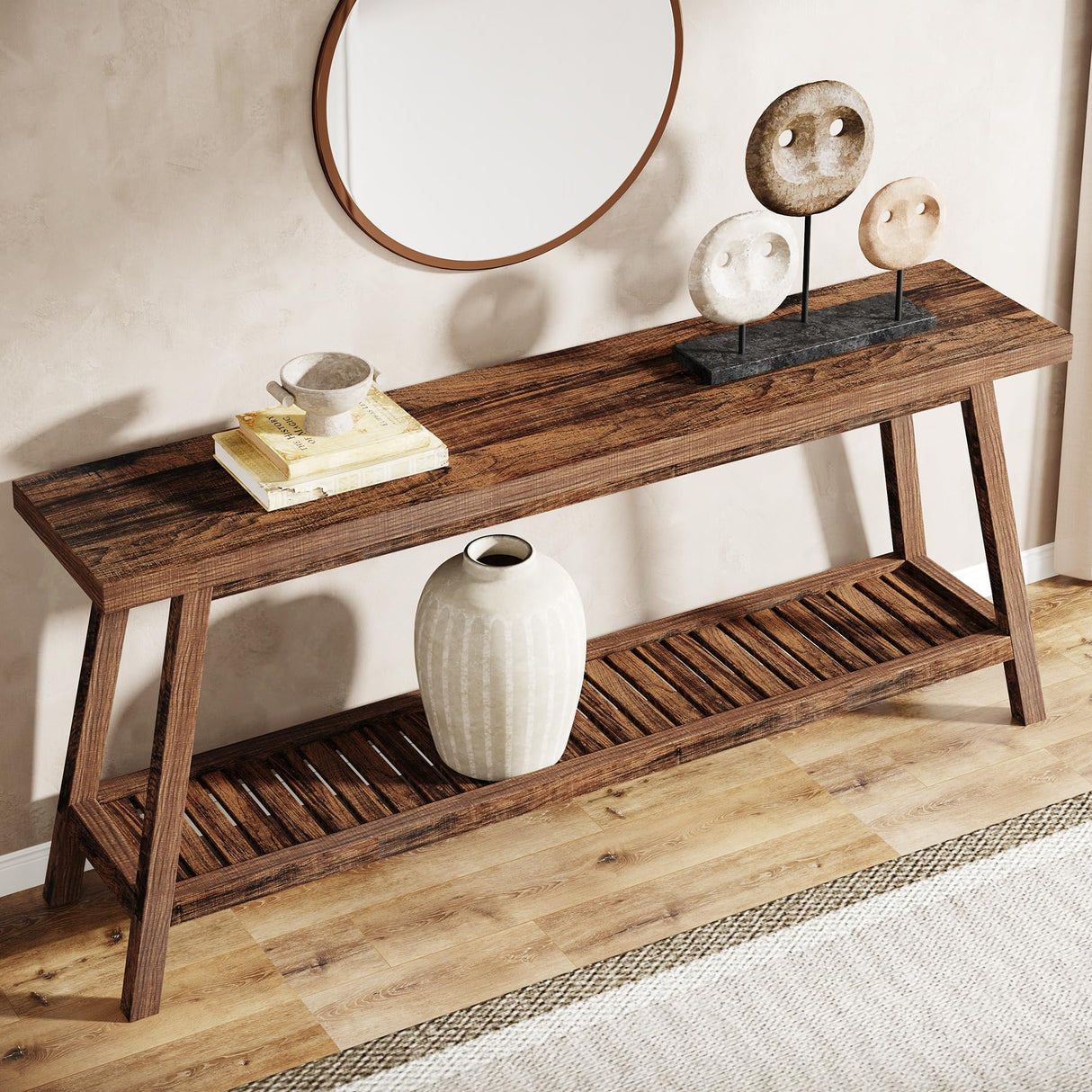 Tribesigns Farmhouse Console Entryway Table: 70.9 Inches All Wood Console Table for Entrance, 2 Tiers Narrow Long Behind Couch Sofa Table, Foyer Entry Table for Hallway, Living Room, Brown Tribesigns