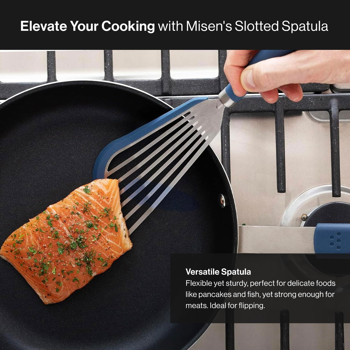 Misen Fish Silicone Spatula - Slotted Turner for Cooking - Perfect for Frying - Heat Resistant - Dishwasher Safe -1mm Thick Flexible Flipper - Soft Silicone Grip Handle for Easy Use Misen