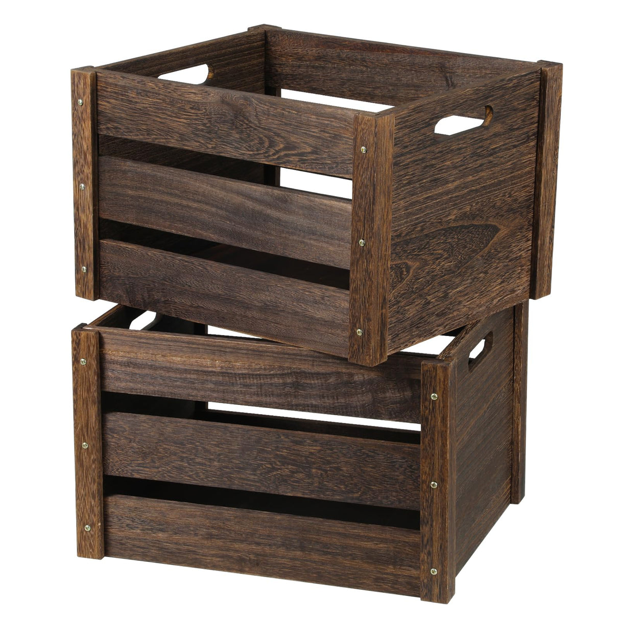 Edergoo Wooden Crates, Farmhouse Wooden Crates for Storage, Rustic Handmade Wood Crate with Handles, Durable Wooden Crates for Display, Large Wooden Crate Box, Wooden Crates for Decor, 2 Pack, Brown Edergoo