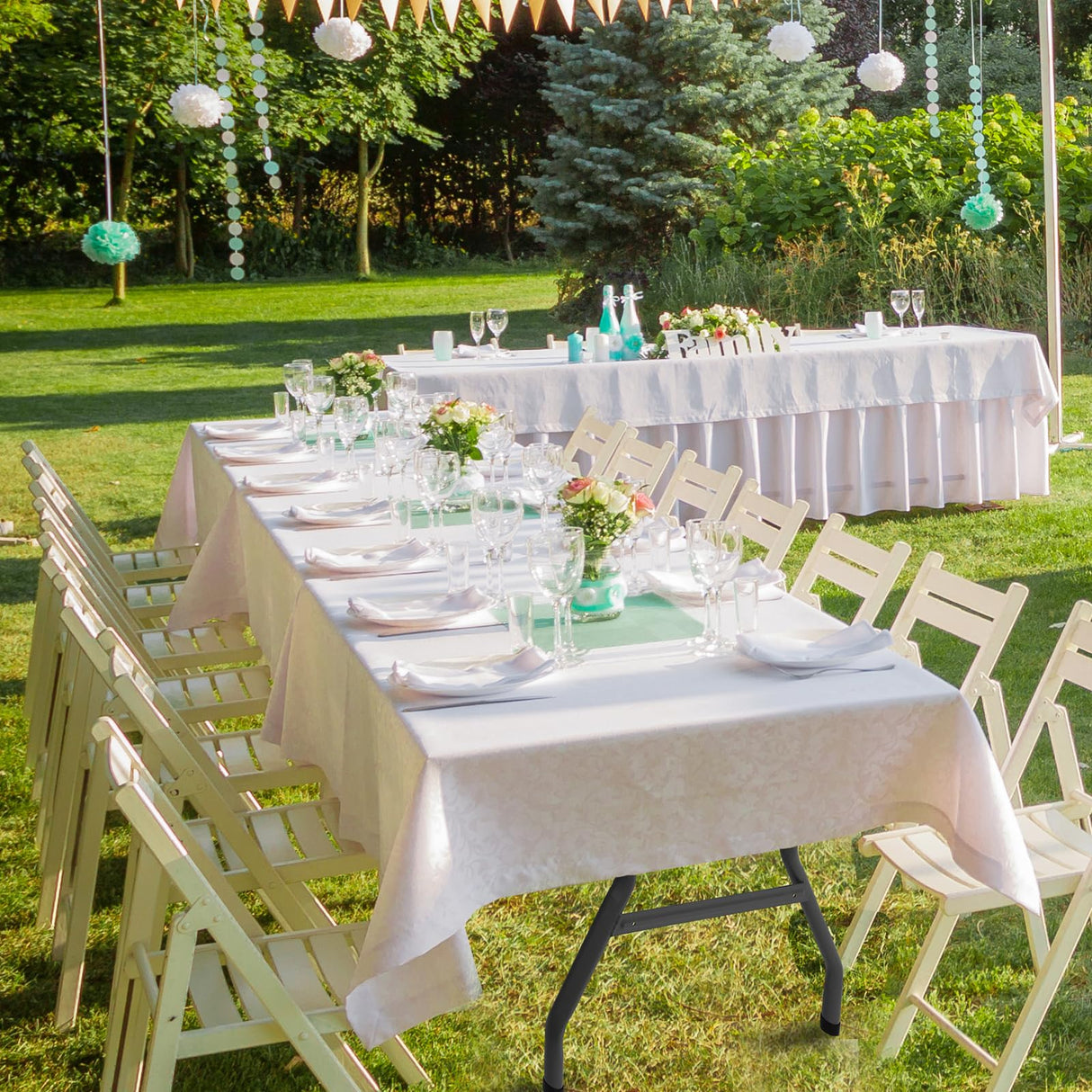 USEFULTEK Plastic Folding Table 6ft for Camping, Party, Dining, Barbecue, Picnic with Carrying Handle, Locks - White USEFULTEK