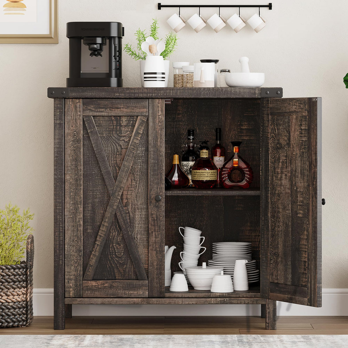 IDEALHOUSE Buffet Cabinet Farmhouse Storage Cabinet with Doors and Shelves, Buffets and Sideboards Entryway Cabinet with Storage Accent Console Cabinet for Living Room, Dining Room (Rustic Oak) IDEALHOUSE