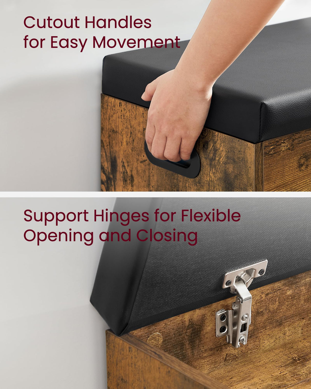 VASAGLE CUSTOS Collection - Storage Bench with Cushion, Shoe Bench, Padded Seat, Hidden Storage, Entryway, Hold up to 300 lb, 11.8 x 31.5 x 17.3 Inches, Rustic Brown and Ink Black ULHS30BX VASAGLE